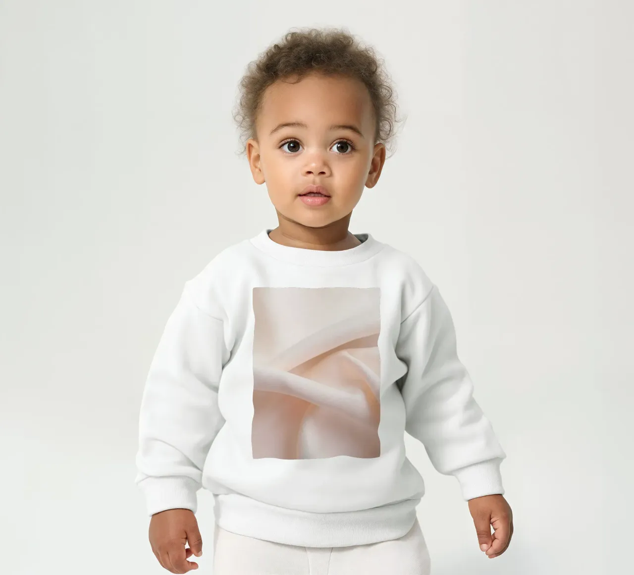 Soft beige fabric draped and folded on a surface baby sweatshirt by DesignDoodle