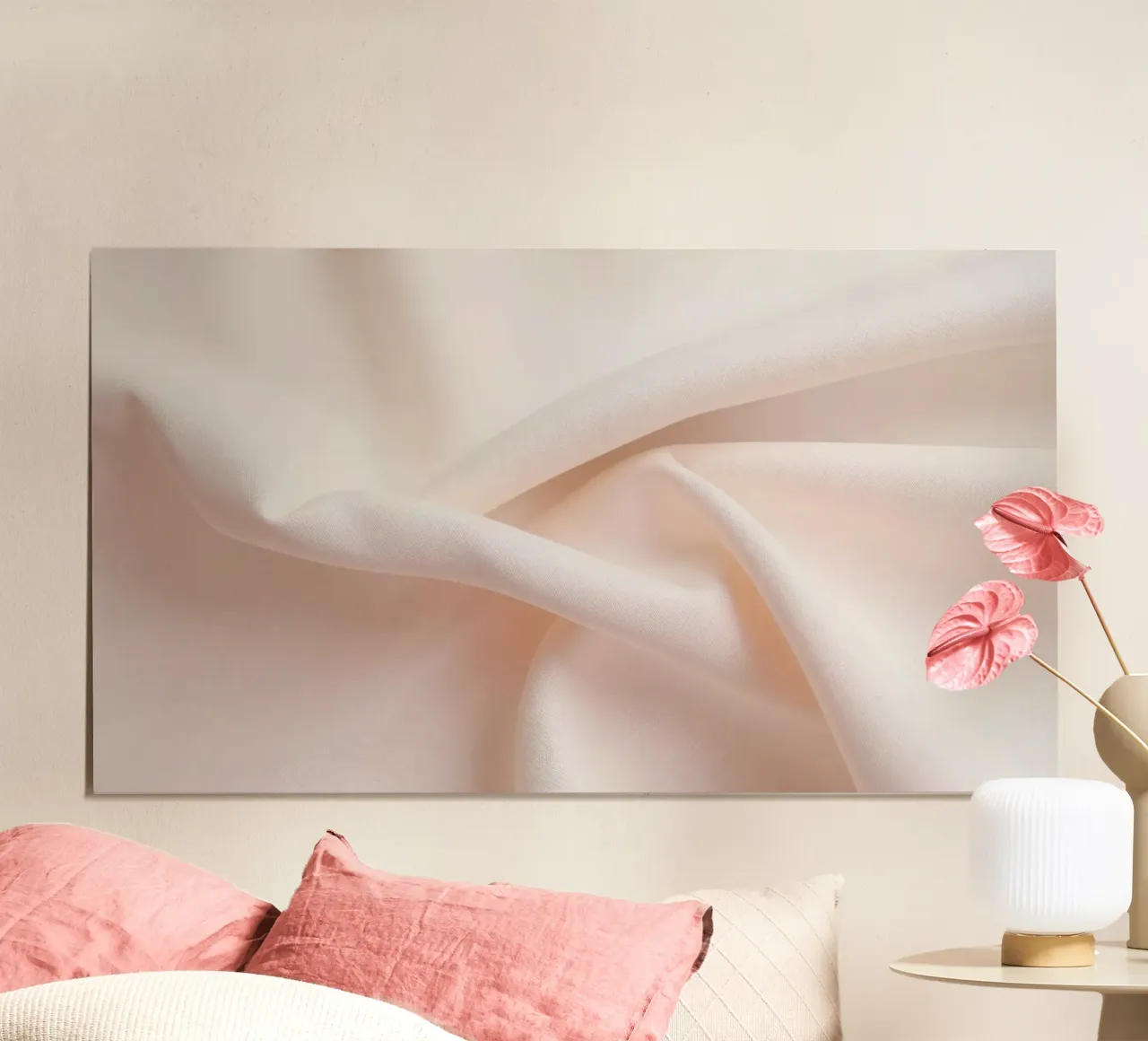 Soft beige fabric draped and folded on a surface hahnemühle by DesignDoodle