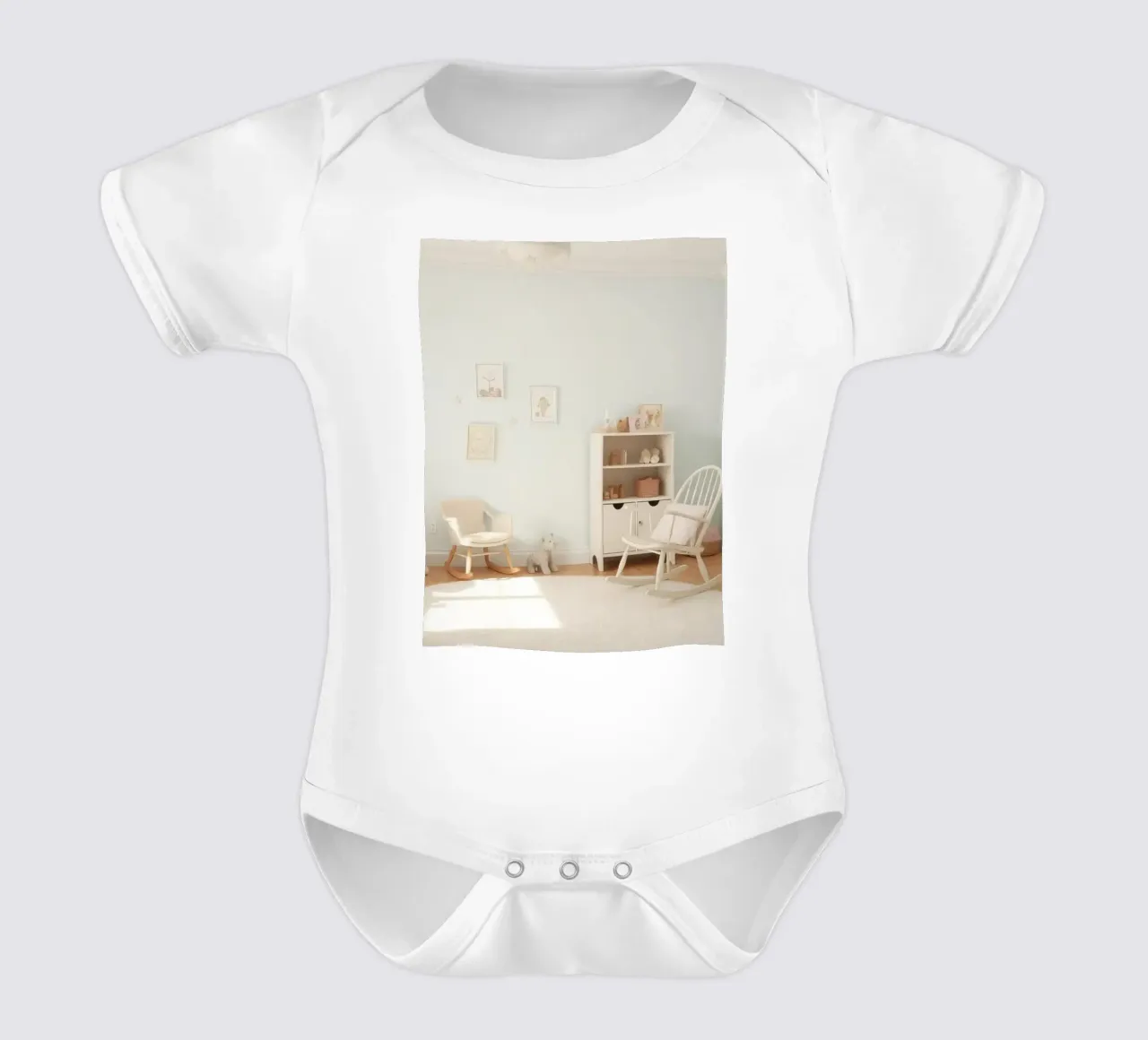 Gezellige en uitnodigende kinderkamer met pasteldecor & speelgoed babyrompertje korte mouwen van DesignDoodle