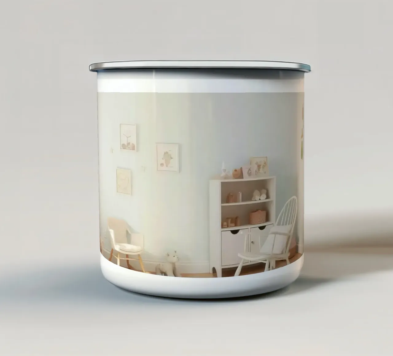 Cameretta accogliente e invitante con decorazioni e giocattoli color pastello tazza in smalto da DesignDoodle
