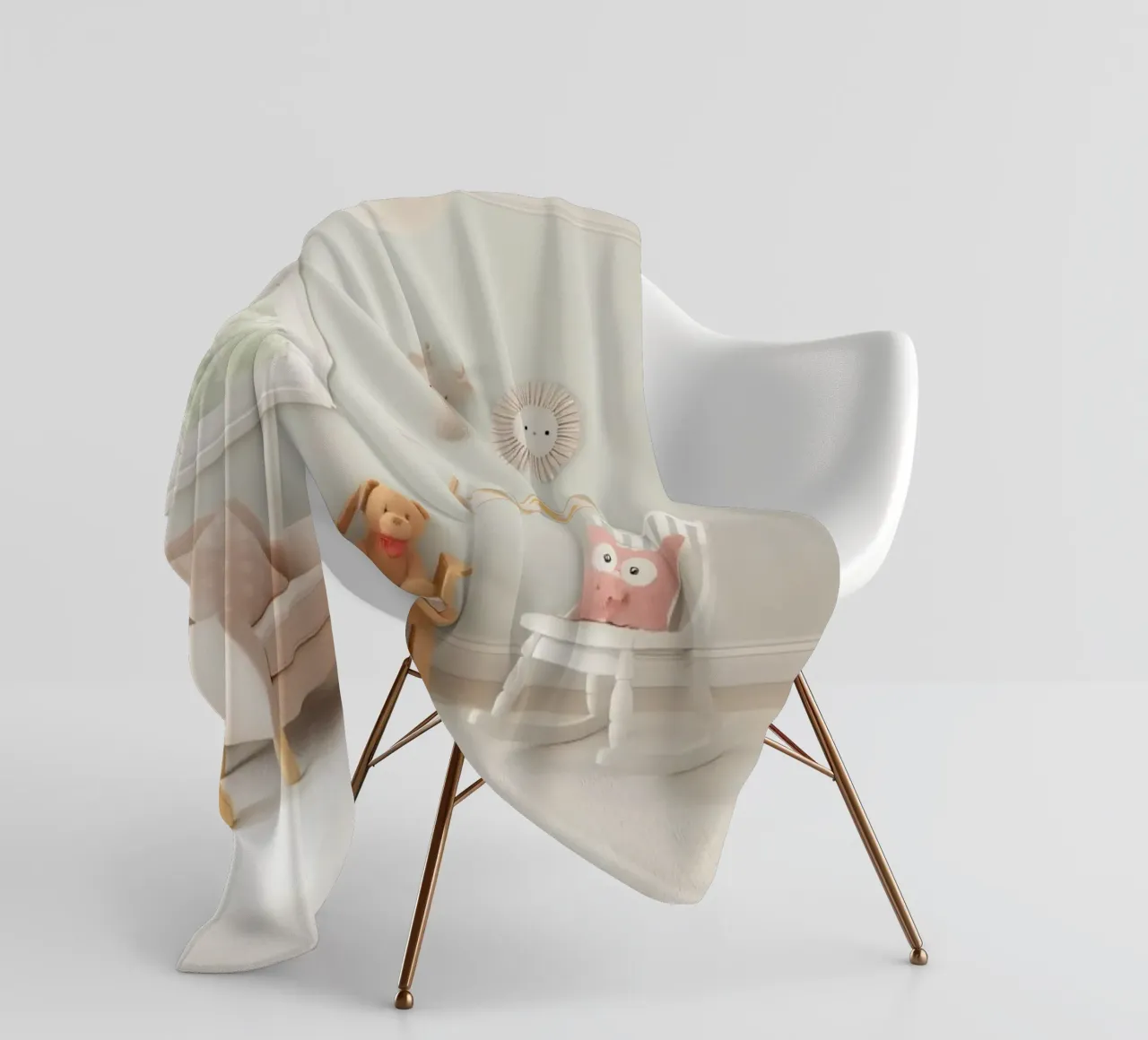 Lichte en gezellige kinderkamer met speelse inrichting en zachte fleecedeken van DesignDoodle