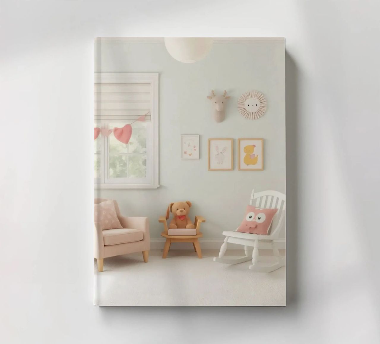Bright and cozy children's room with playful decor and soft notebook by DesignDoodle