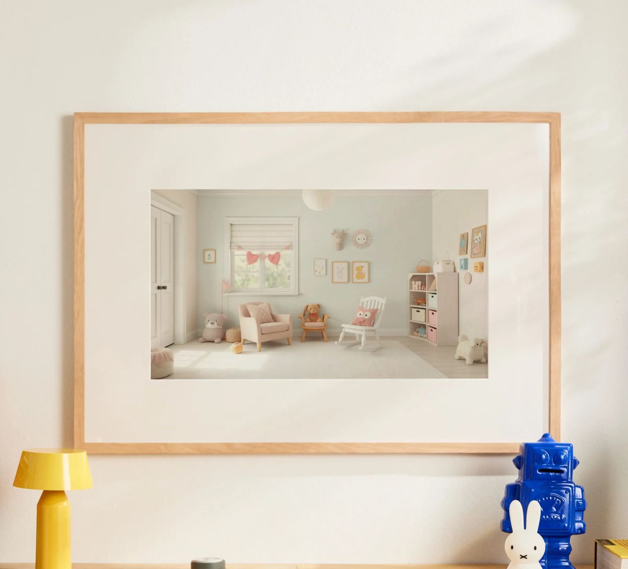 Bright and cozy children's room with playful decor and soft poster by DesignDoodle