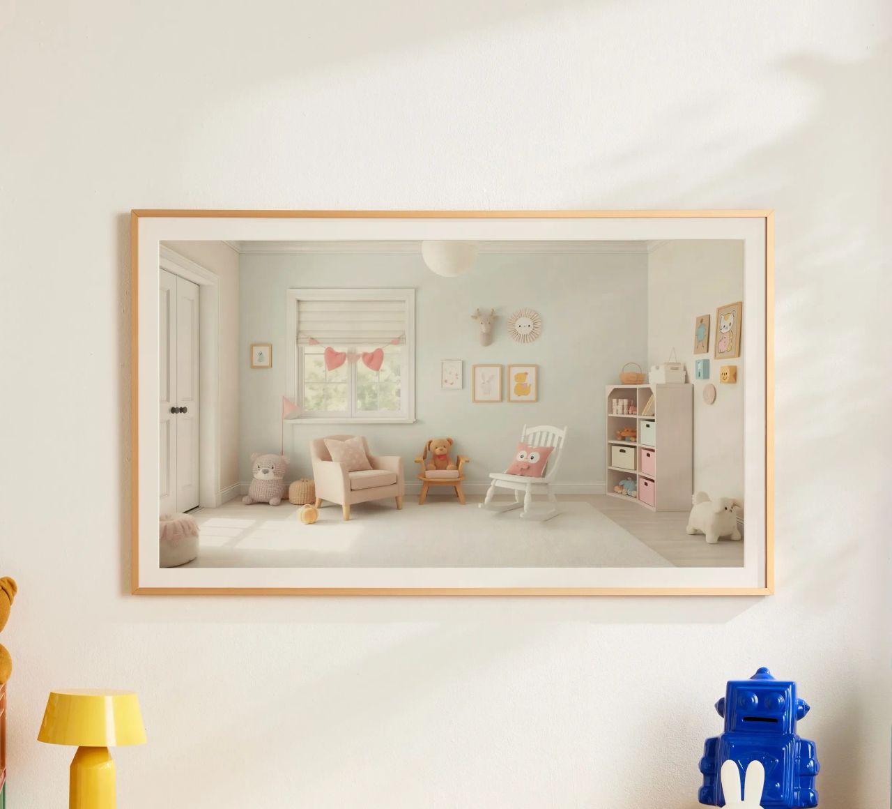 Bright and cozy children's room with playful decor and soft poster by DesignDoodle