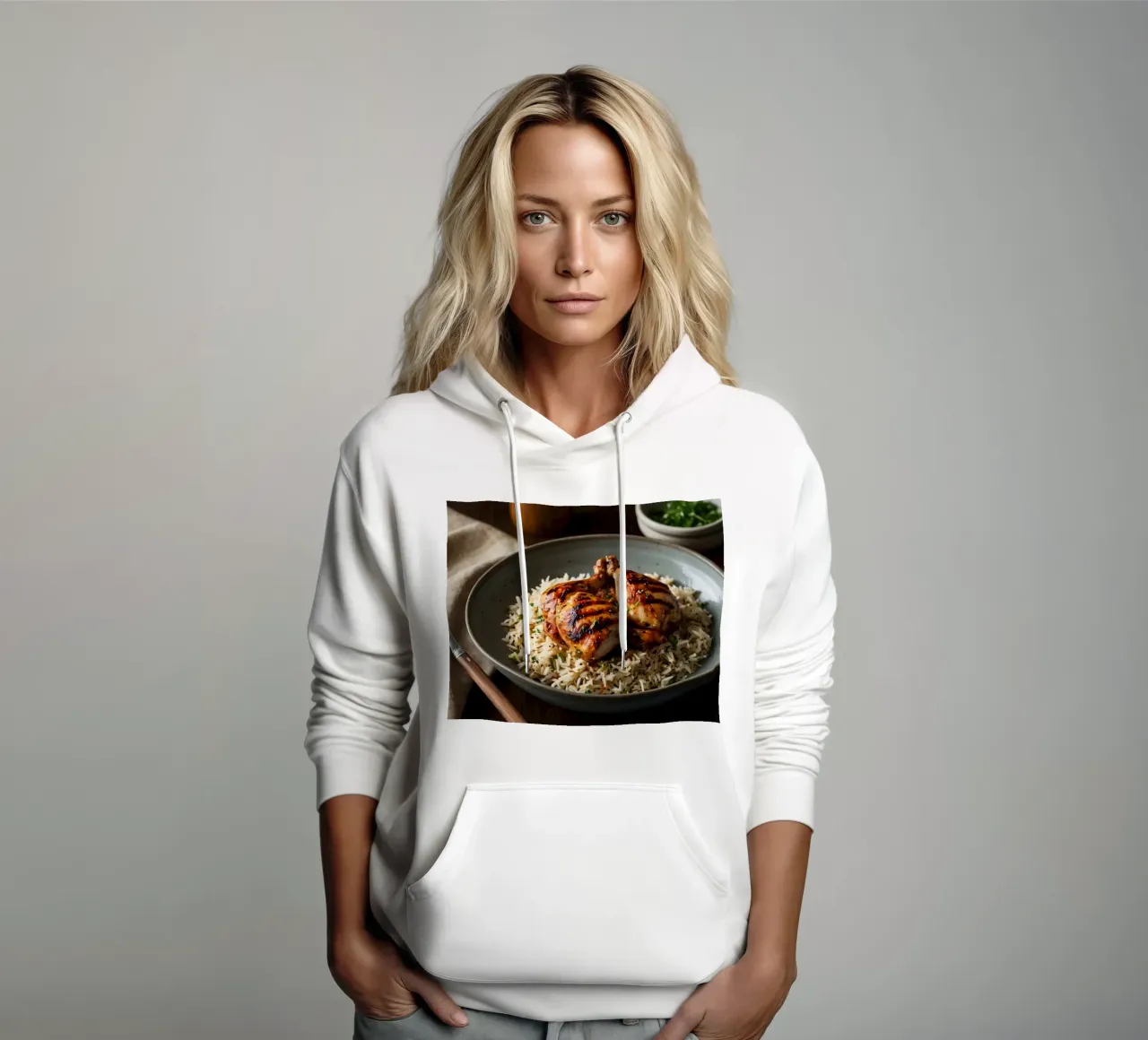 Pollo a la parrilla servido sobre arroz aromático con hierbas frescas i sudadera con capucha de DesignDoodle