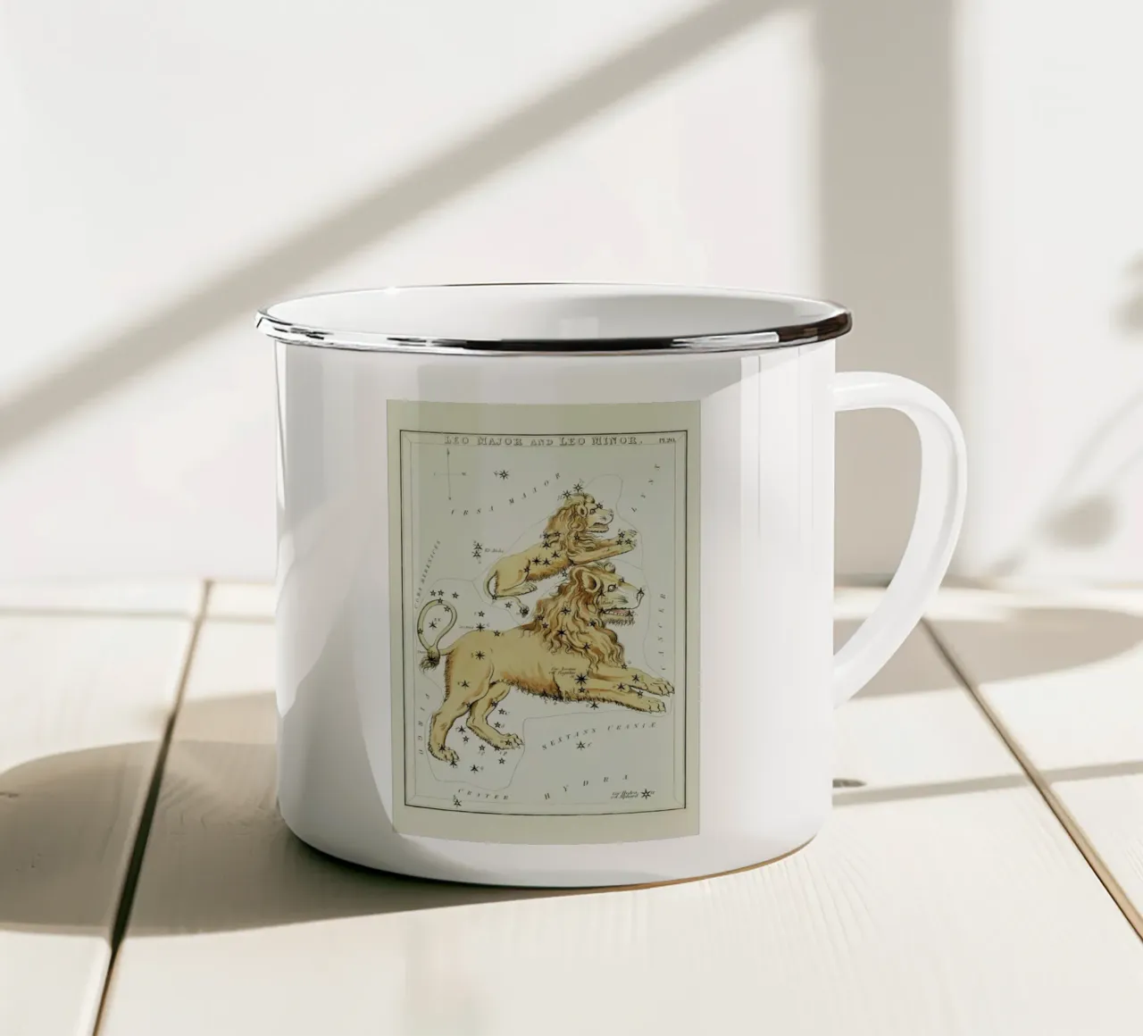 Leo Major and Leo Minor taza de esmalte de Vintage by JUNIQE