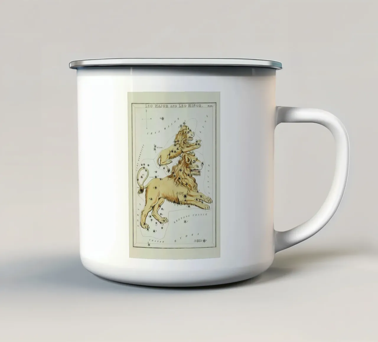 Leo Major and Leo Minor taza de esmalte de Vintage by JUNIQE