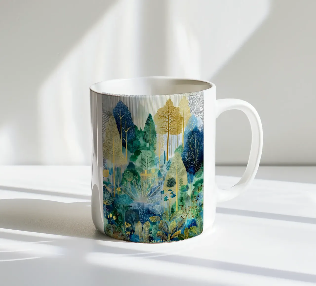 Foresta blu e verde tazza in ceramica da Justyna Jaszke JBJart