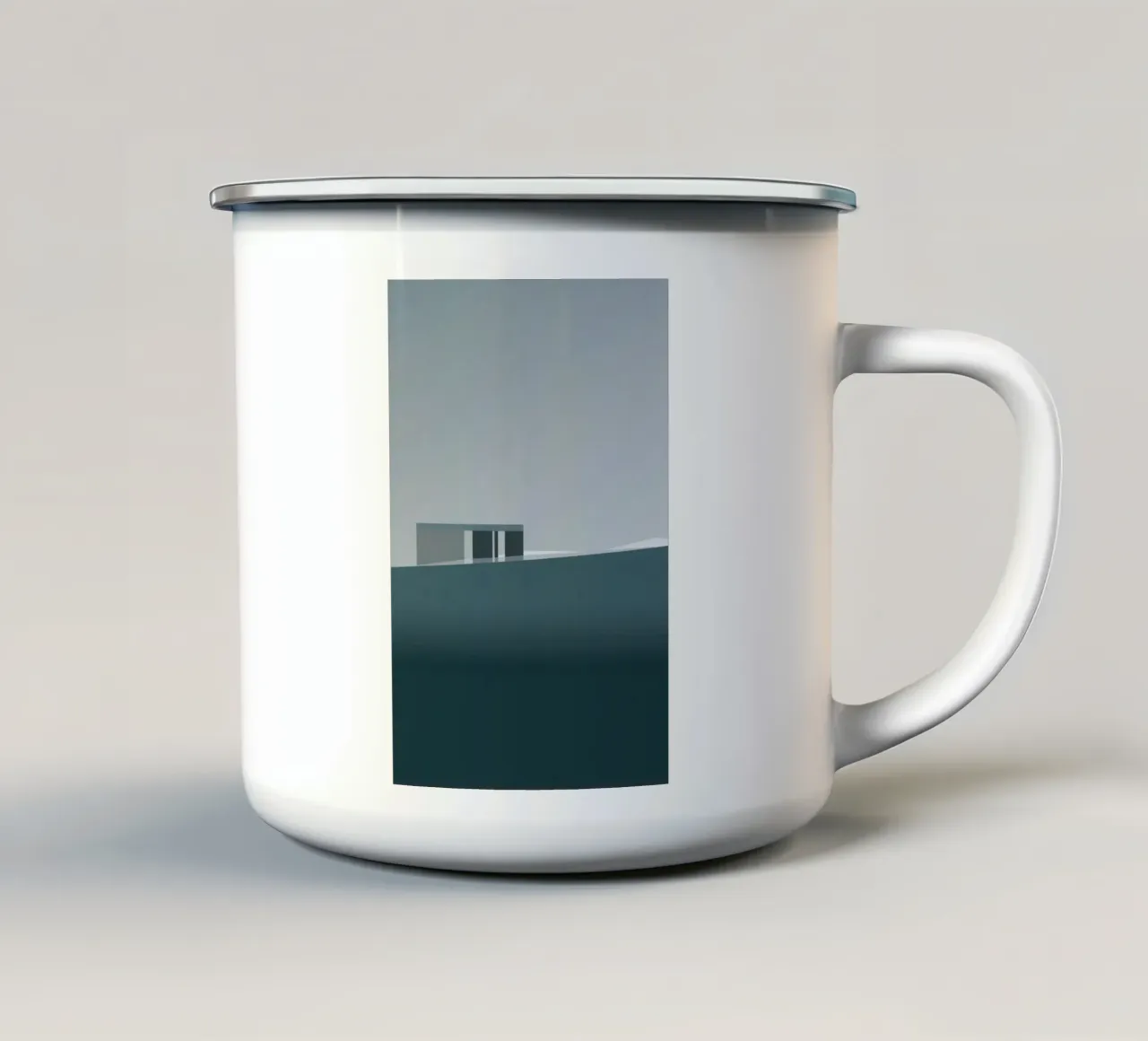 Arctic silence - Reykjavik on the edge of the void enamel mug by Affiches Minimalistes