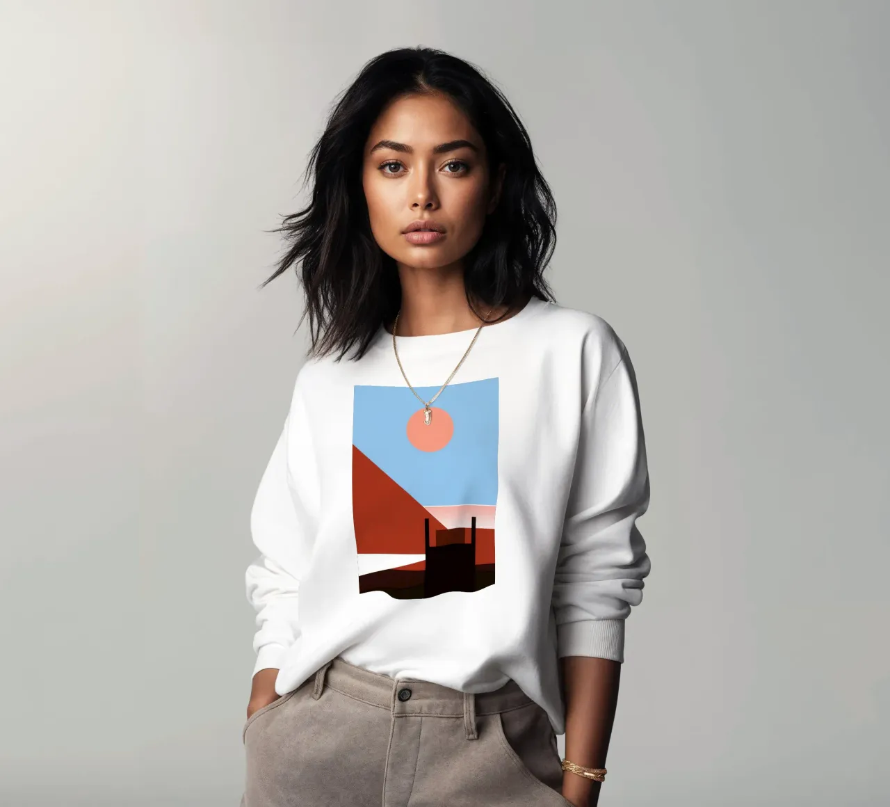 Svalbard - Sole rosso su un'architettura astratta felpa da Affiches Minimalistes