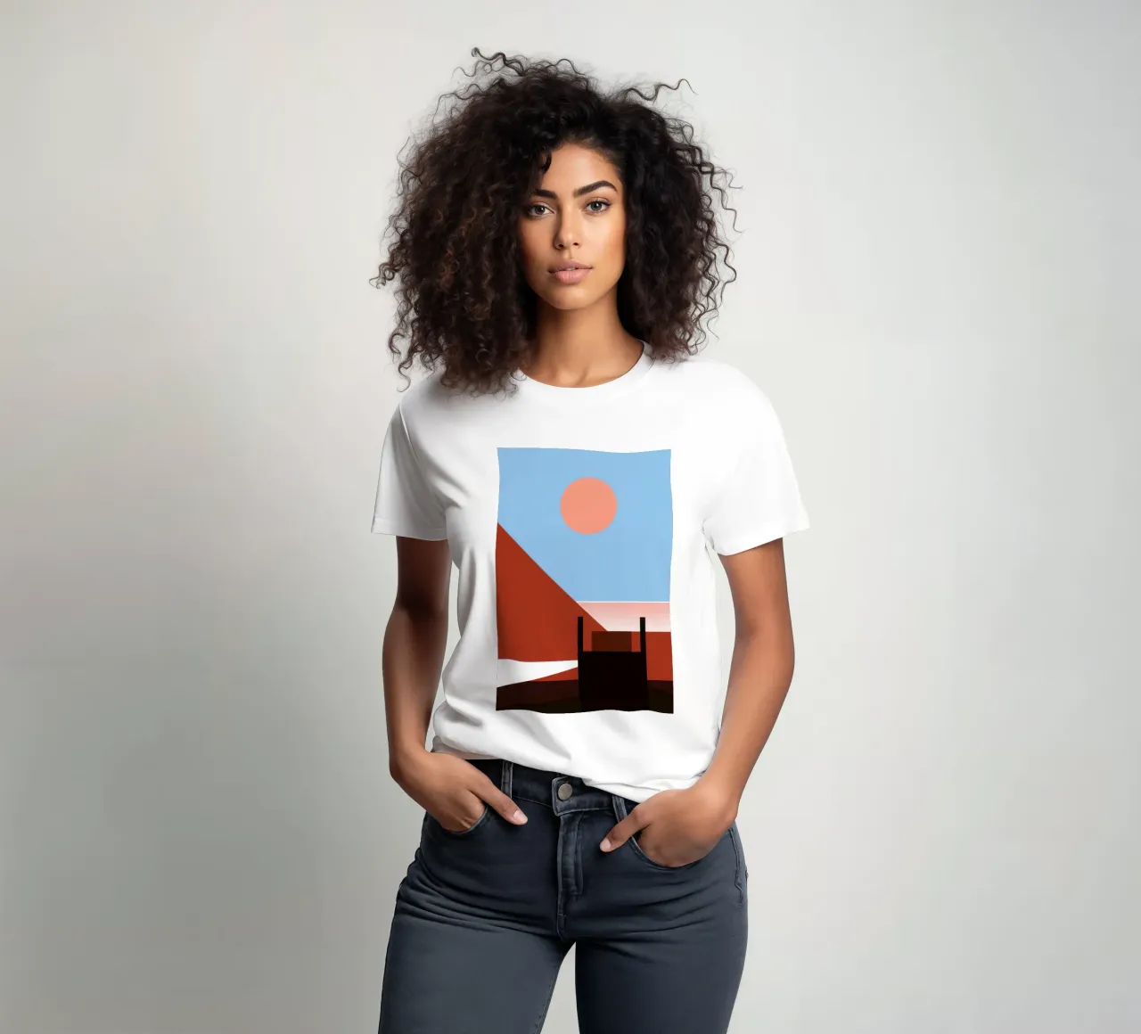 Svalbard - Sole rosso su un'architettura astratta t-shirt da Affiches Minimalistes