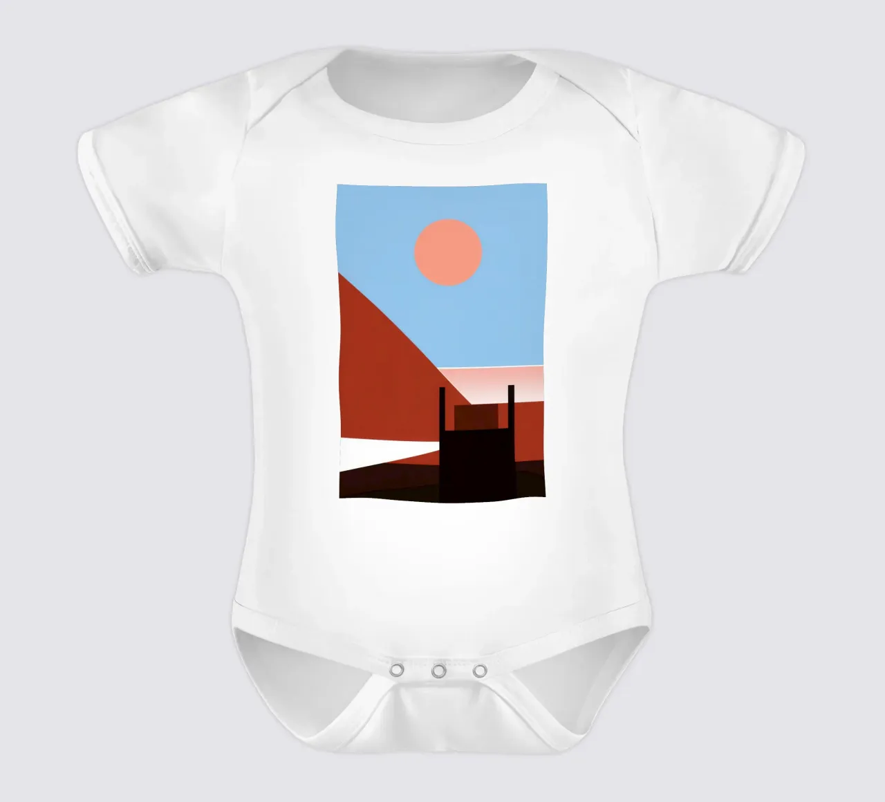 Svalbard - Sole rosso su un'architettura astratta body neonato maniche corte da Affiches Minimalistes