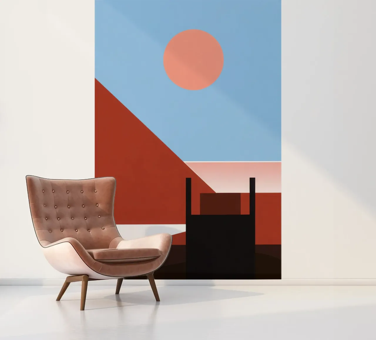 Svalbard - Red sun on abstract architecture photo wallpaper by Affiches Minimalistes