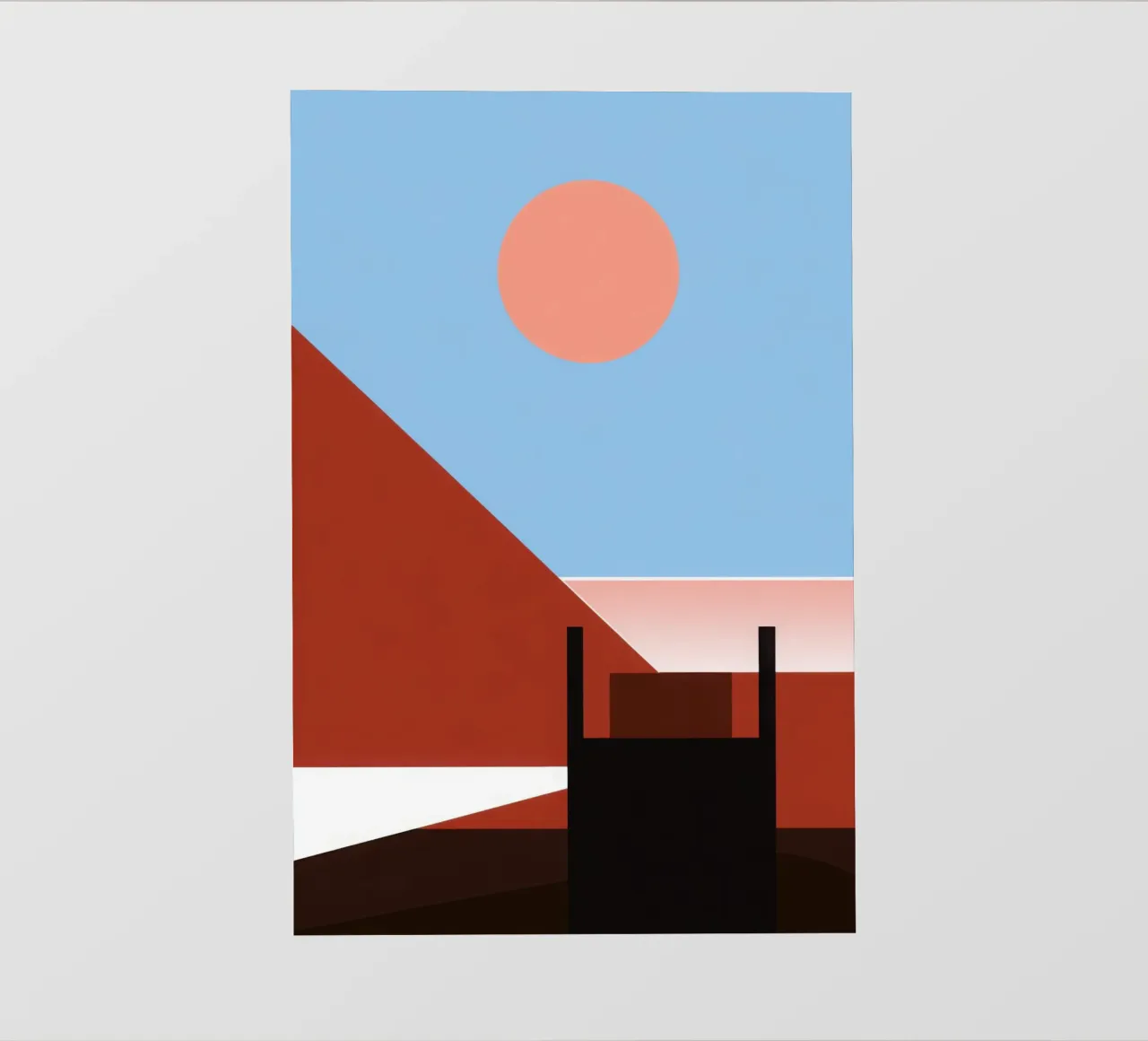 Svalbard - Red sun on abstract architecture photo wallpaper by Affiches Minimalistes