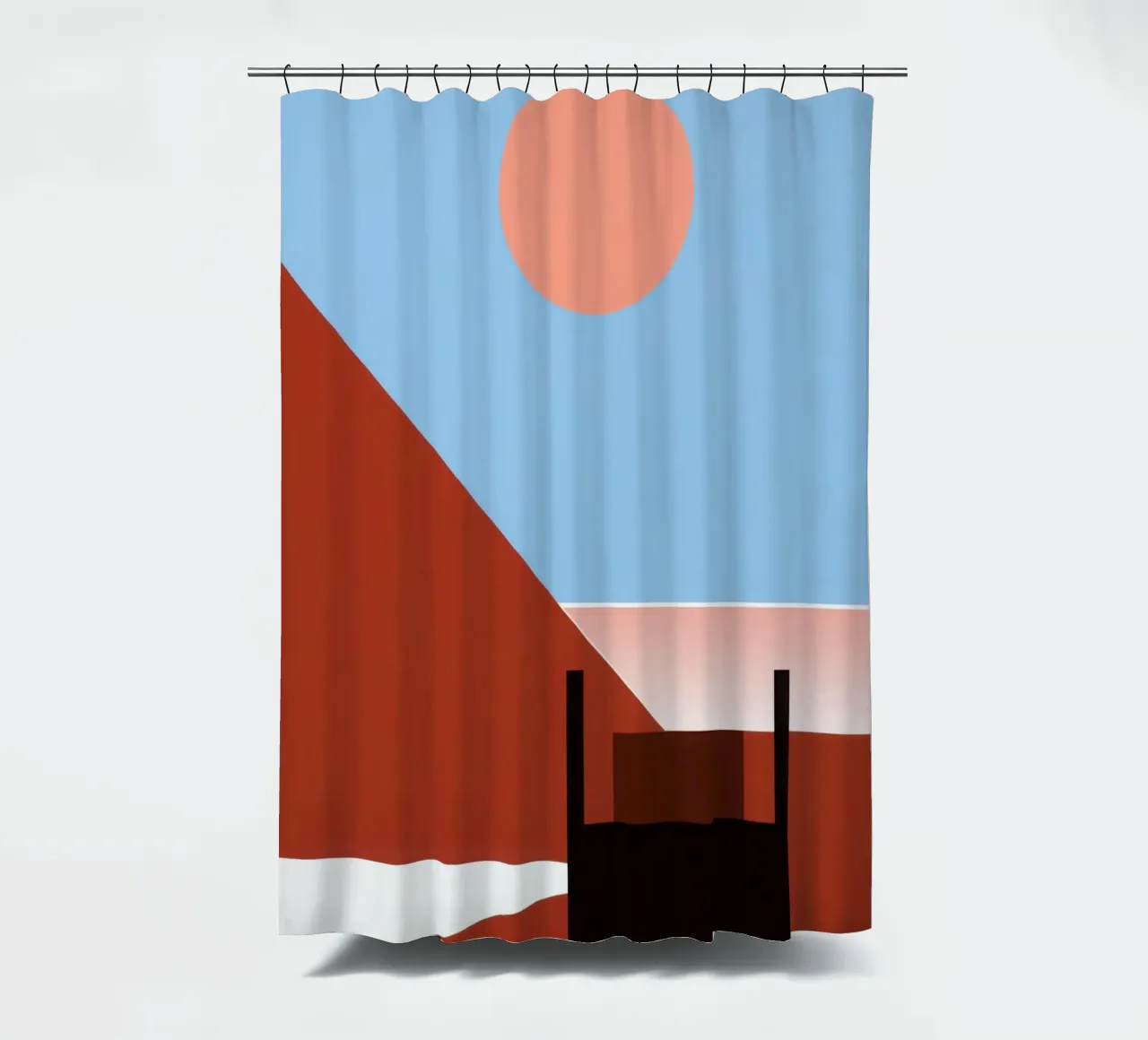 Svalbard - Red sun on abstract architecture shower curtain by Affiches Minimalistes