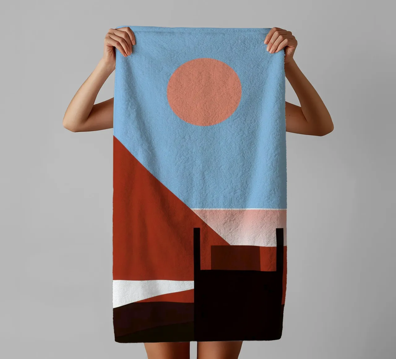 Svalbard - Sole rosso su un'architettura astratta asciugamano da bagno da Affiches Minimalistes