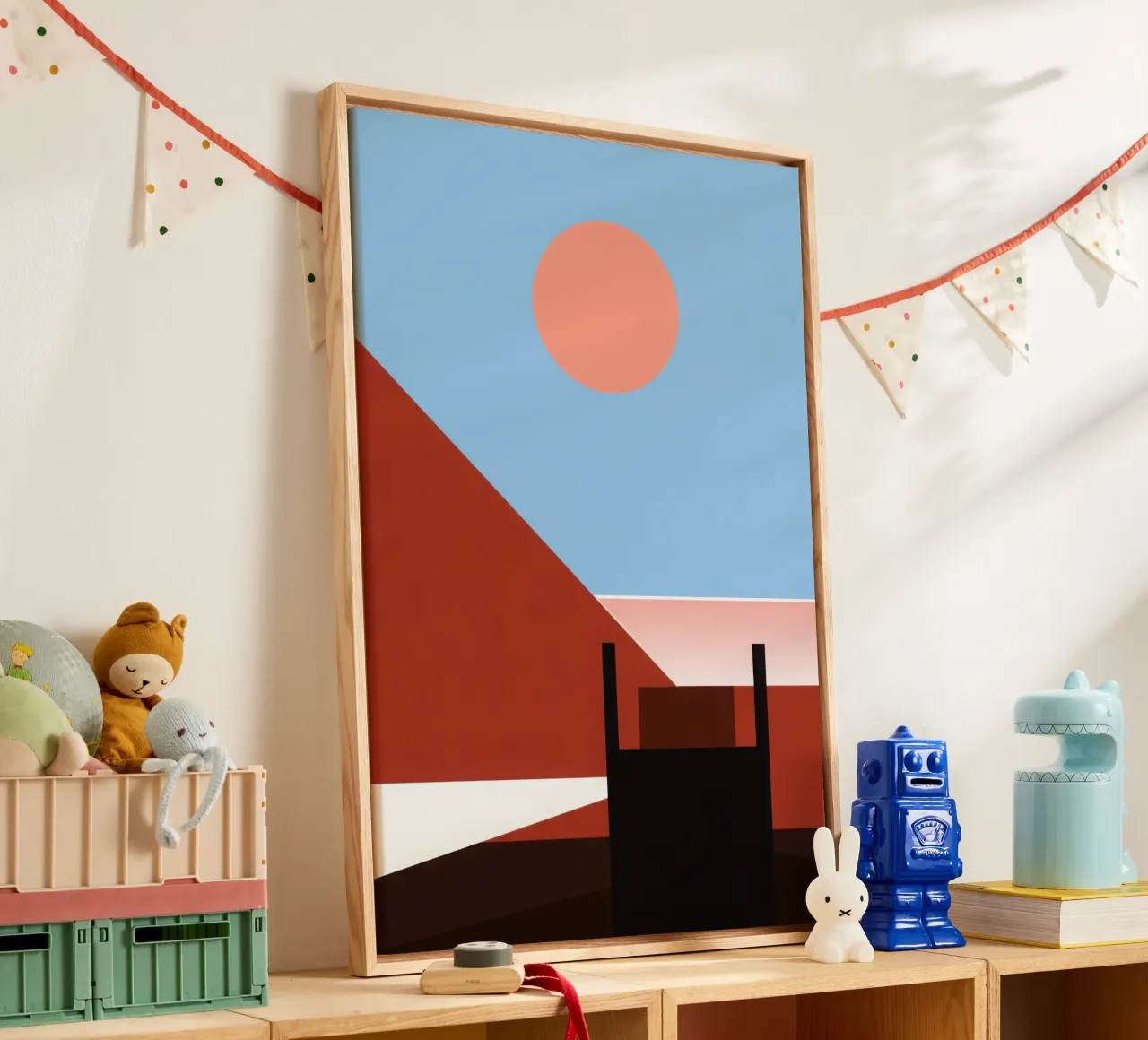 Svalbard - Red sun on abstract architecture canvas by Affiches Minimalistes