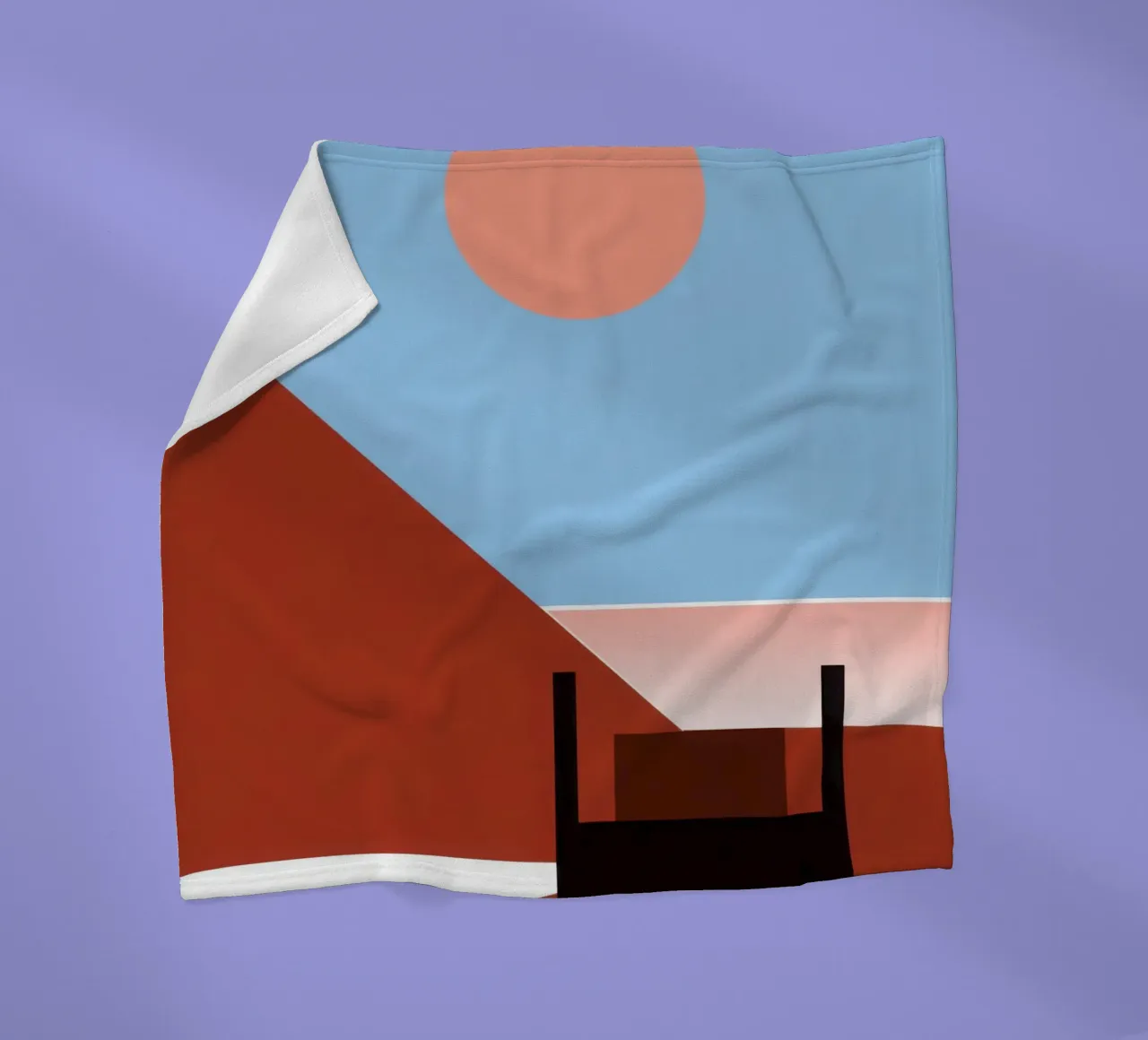 Svalbard - Red sun on abstract architecture fleece blanket by Affiches Minimalistes