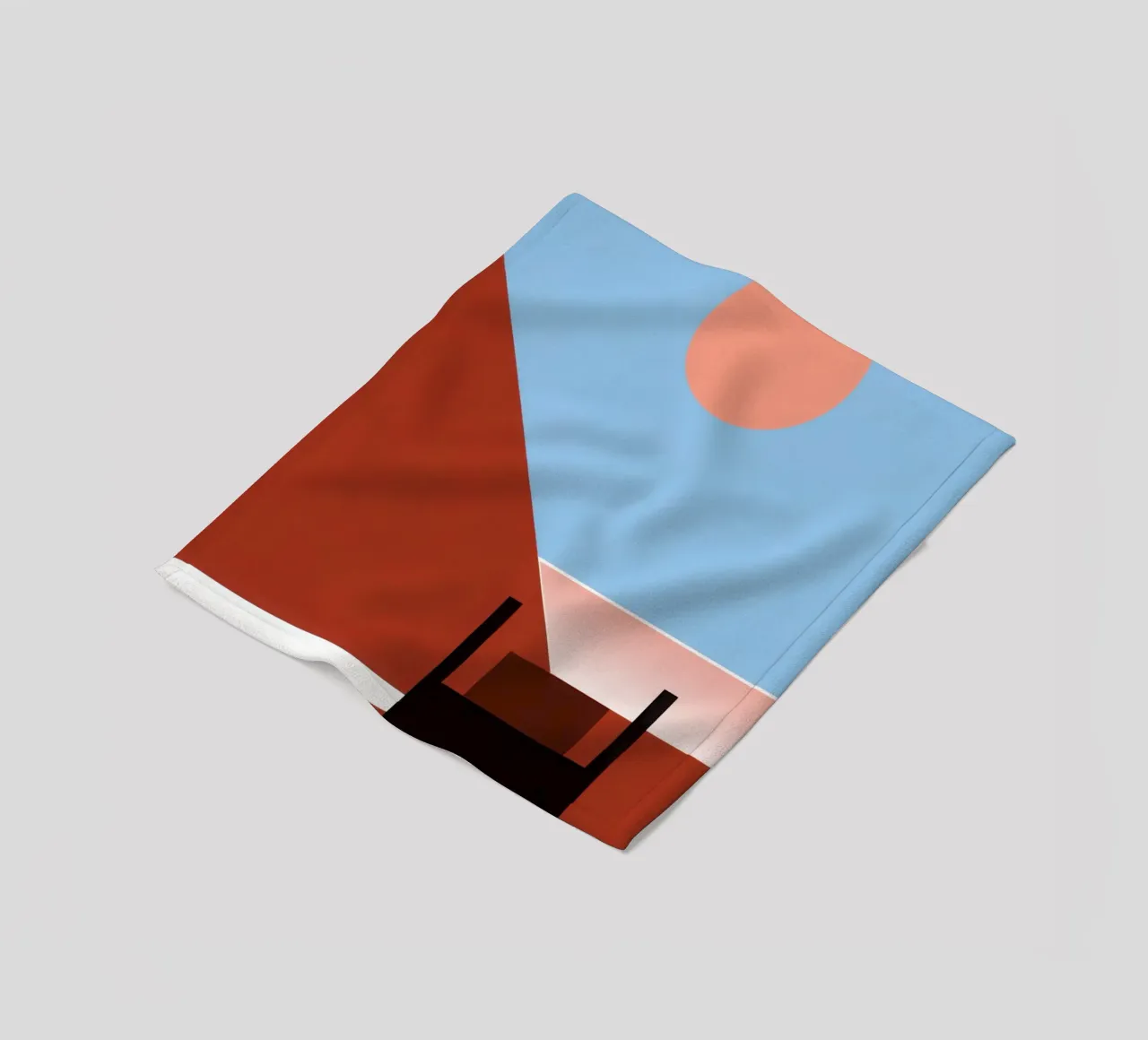 Svalbard - Red sun on abstract architecture fleece blanket by Affiches Minimalistes
