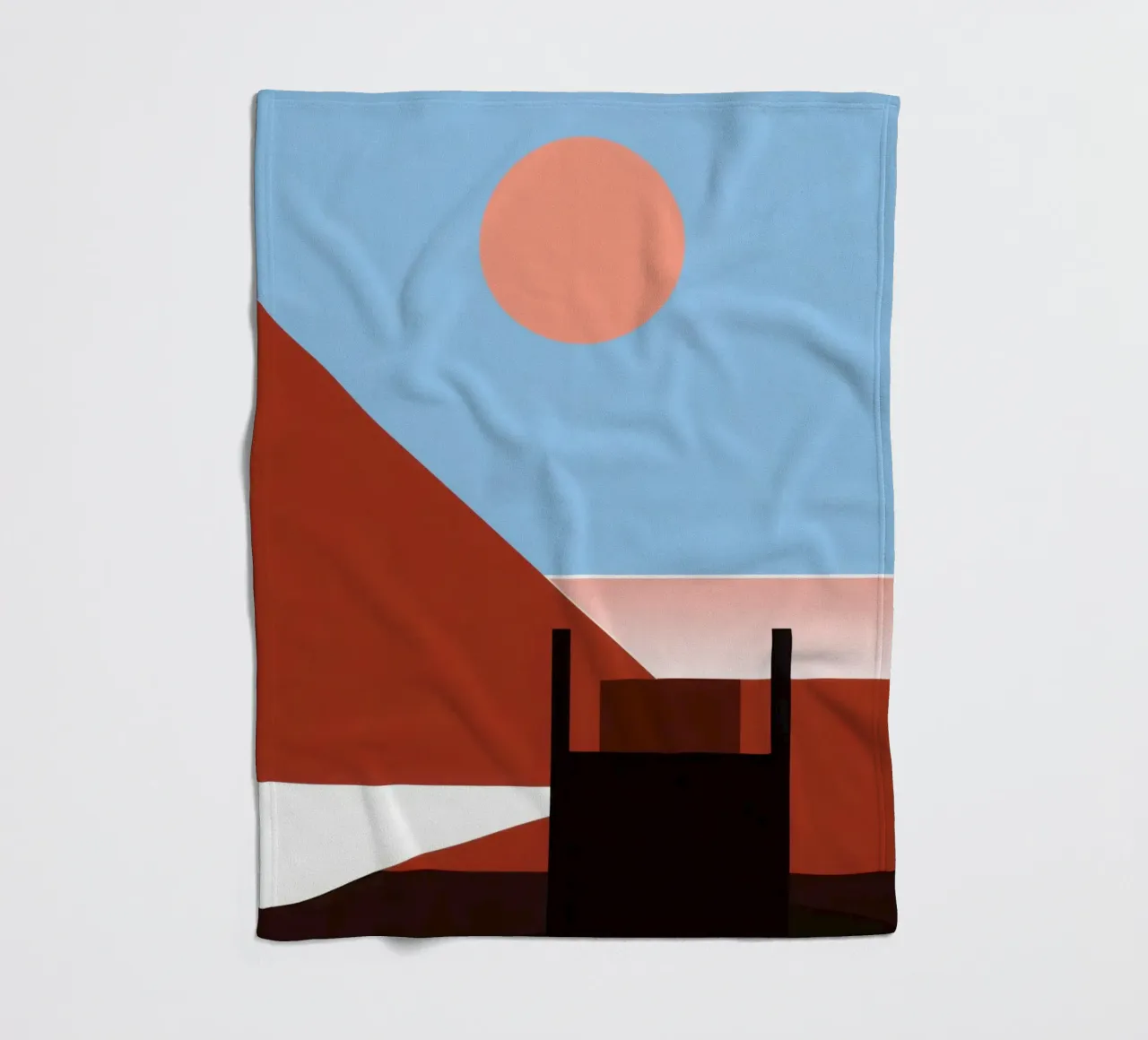 Svalbard - Red sun on abstract architecture fleece blanket by Affiches Minimalistes