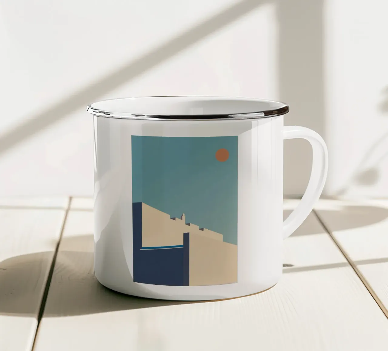 Oslo - Lunghe ombre sotto un cielo ghiacciato tazza in smalto da Minimalistic