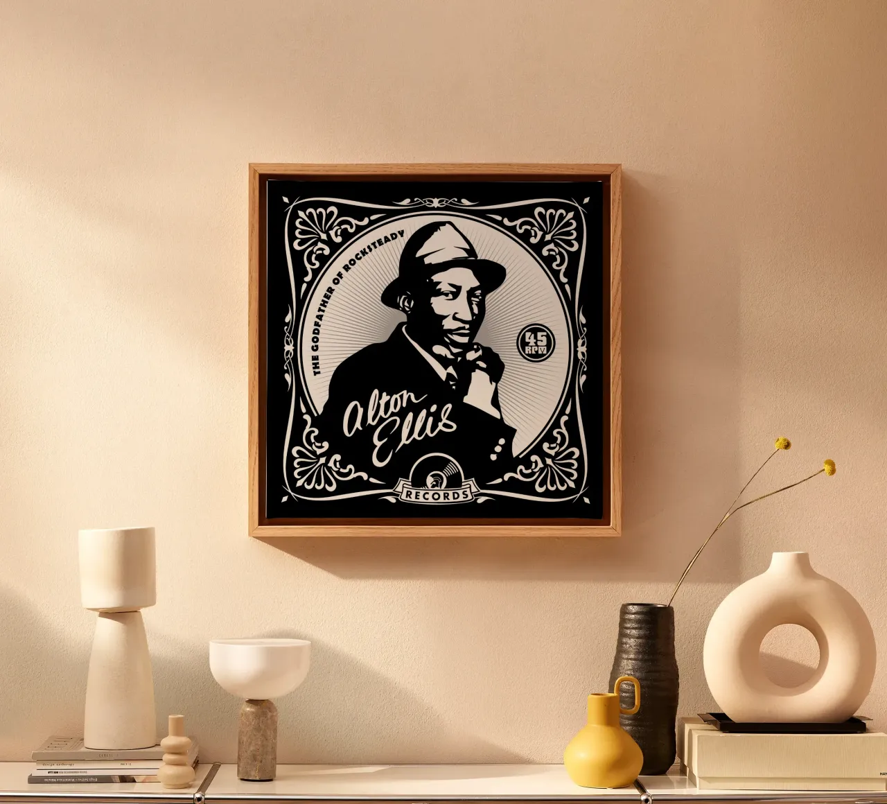Alton Ellis - Godfather of Rocksteady canvas met Baklijst van kiwirsemplok