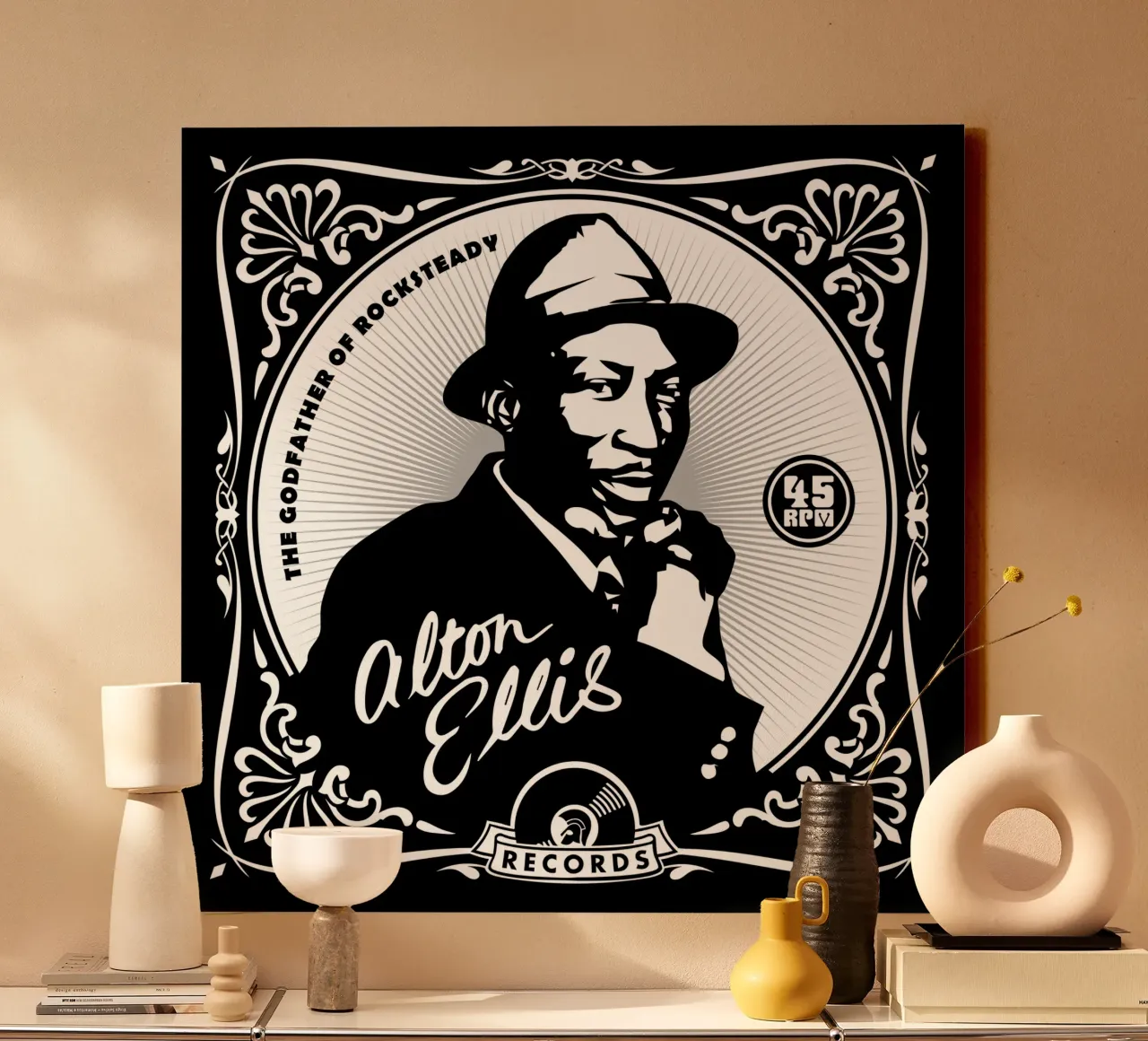 Alton Ellis - Godfather of Rocksteady canvas met Baklijst van kiwirsemplok