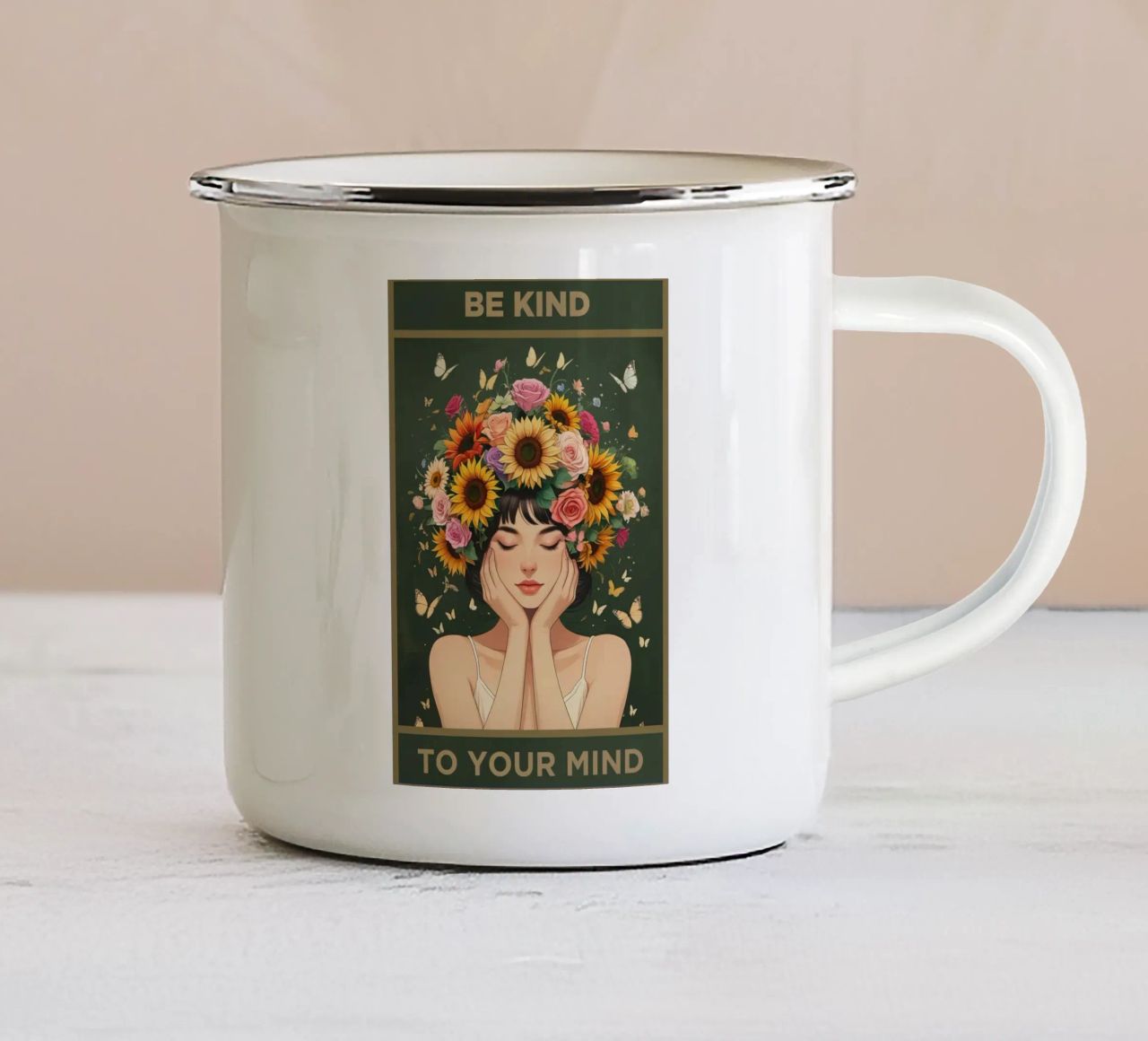 Donna dei fiori - Sii gentile con la tua mente tazza in smalto da Alfred Funny