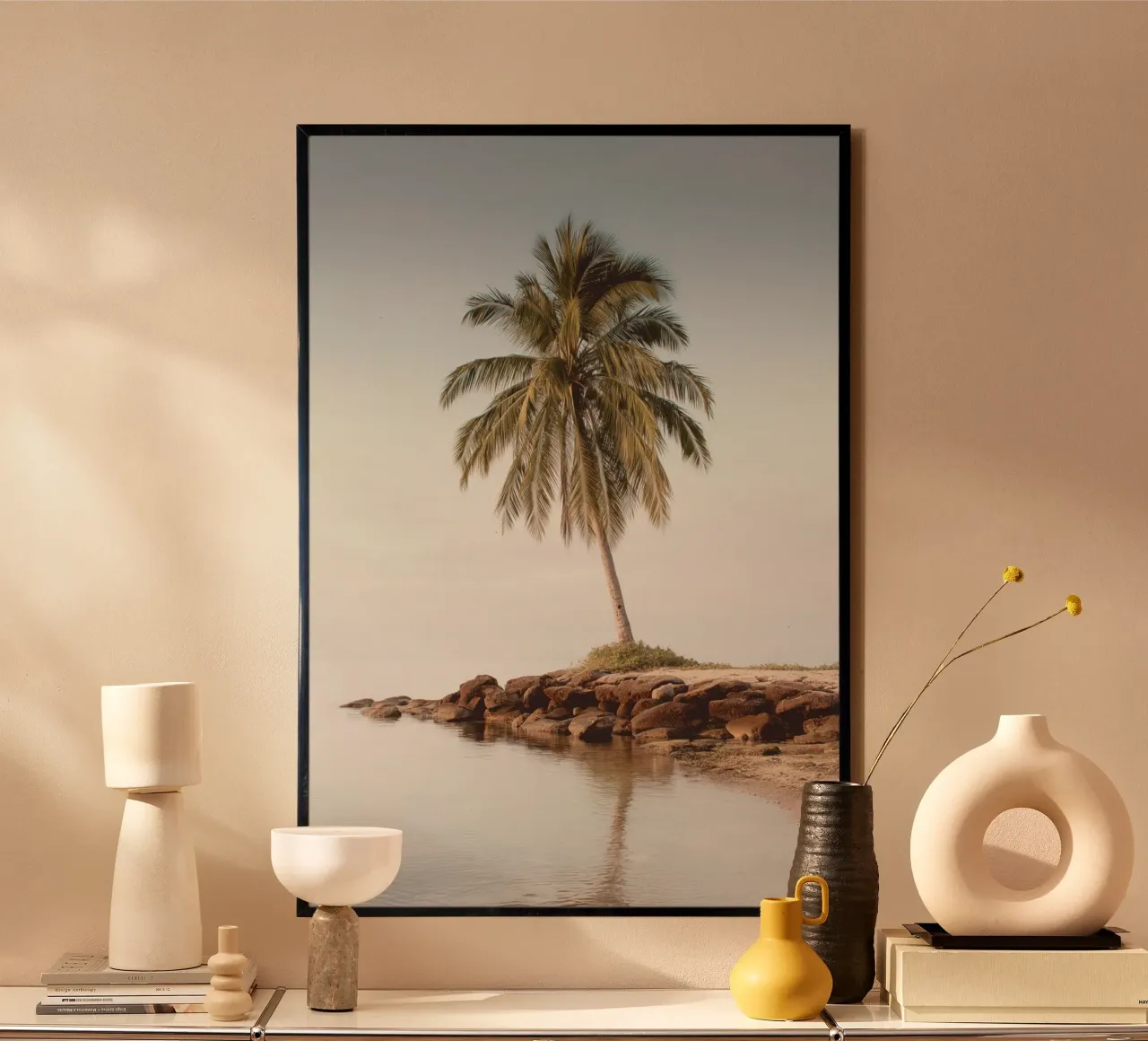 Palm Tree at Sunset hahnemühle by Indigo Tides Art