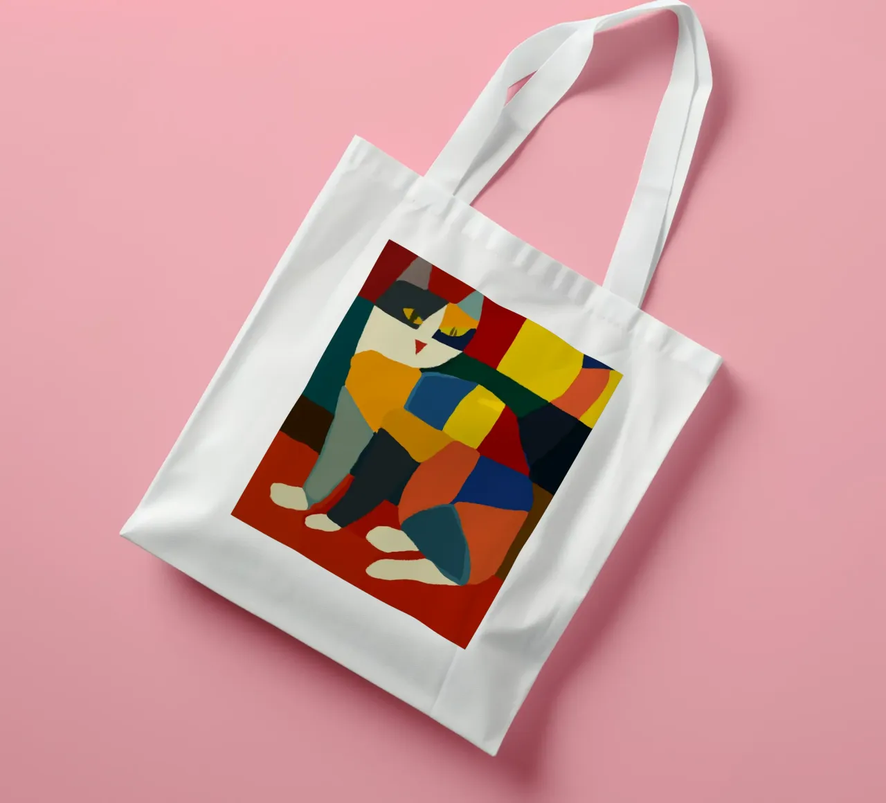 Cubism cat portrait tote bag by Little Dean