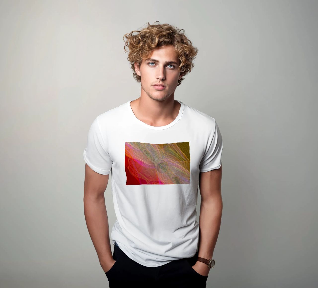 Illusione di linee e forme in colori rossastri t-shirt da Gürsel Yesil Digital Art