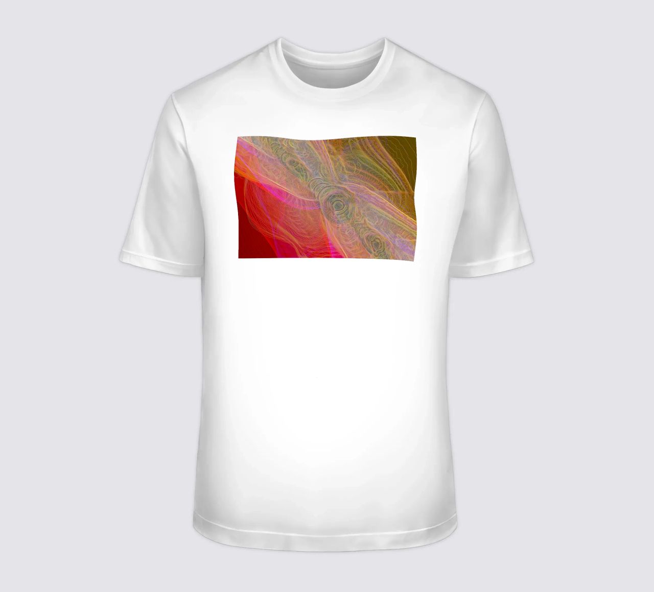 Illusione di linee e forme in colori rossastri t-shirt da Gürsel Yesil Digital Art