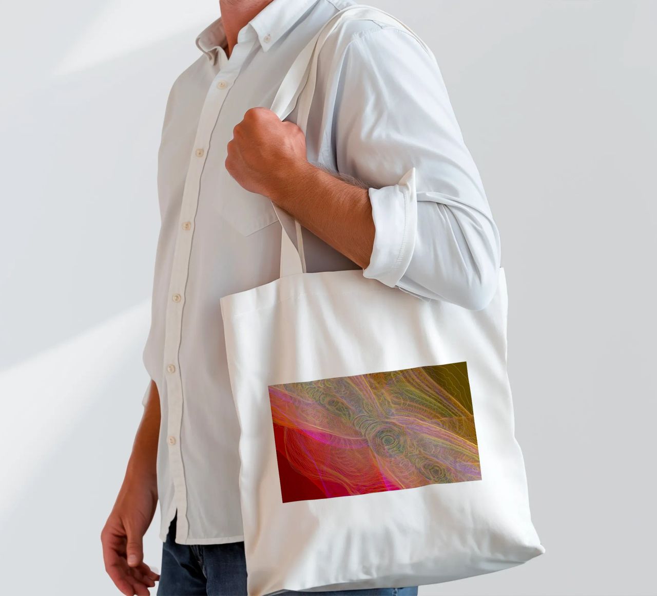 Illusione di linee e forme in colori rossastri borsa in juta da Gürsel Yesil Digital Art
