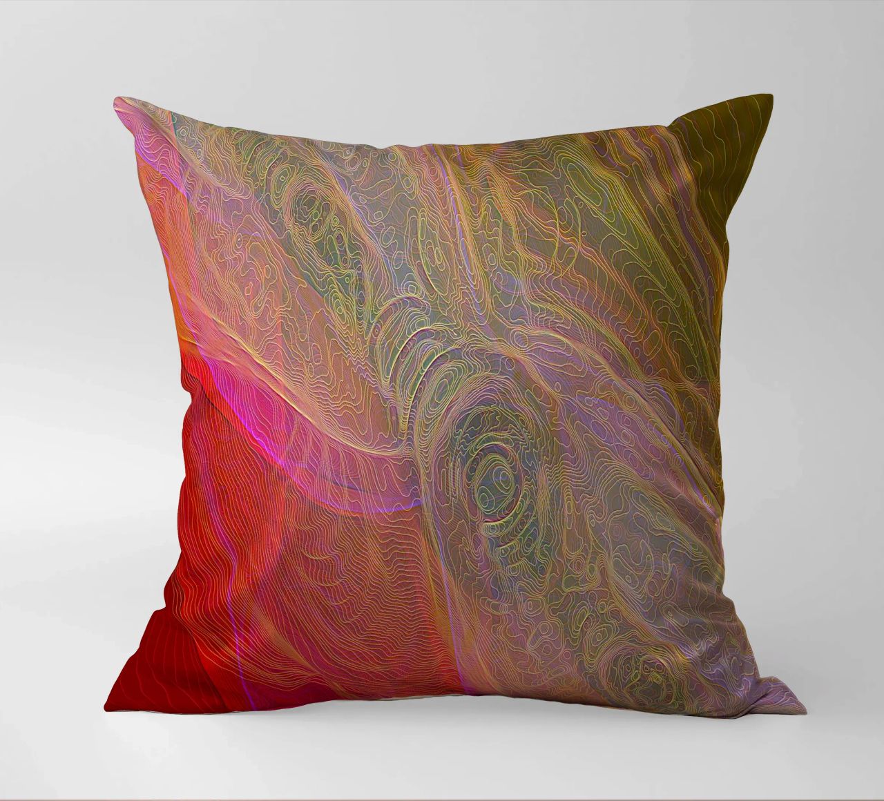 Illusione di linee e forme in colori rossastri cuscino da Gürsel Yesil Digital Art
