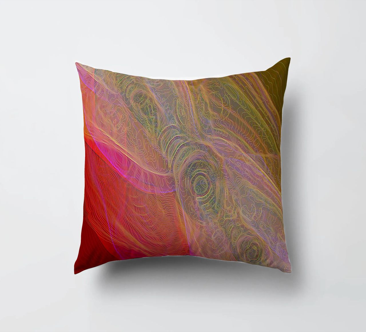 Illusione di linee e forme in colori rossastri cuscino da Gürsel Yesil Digital Art