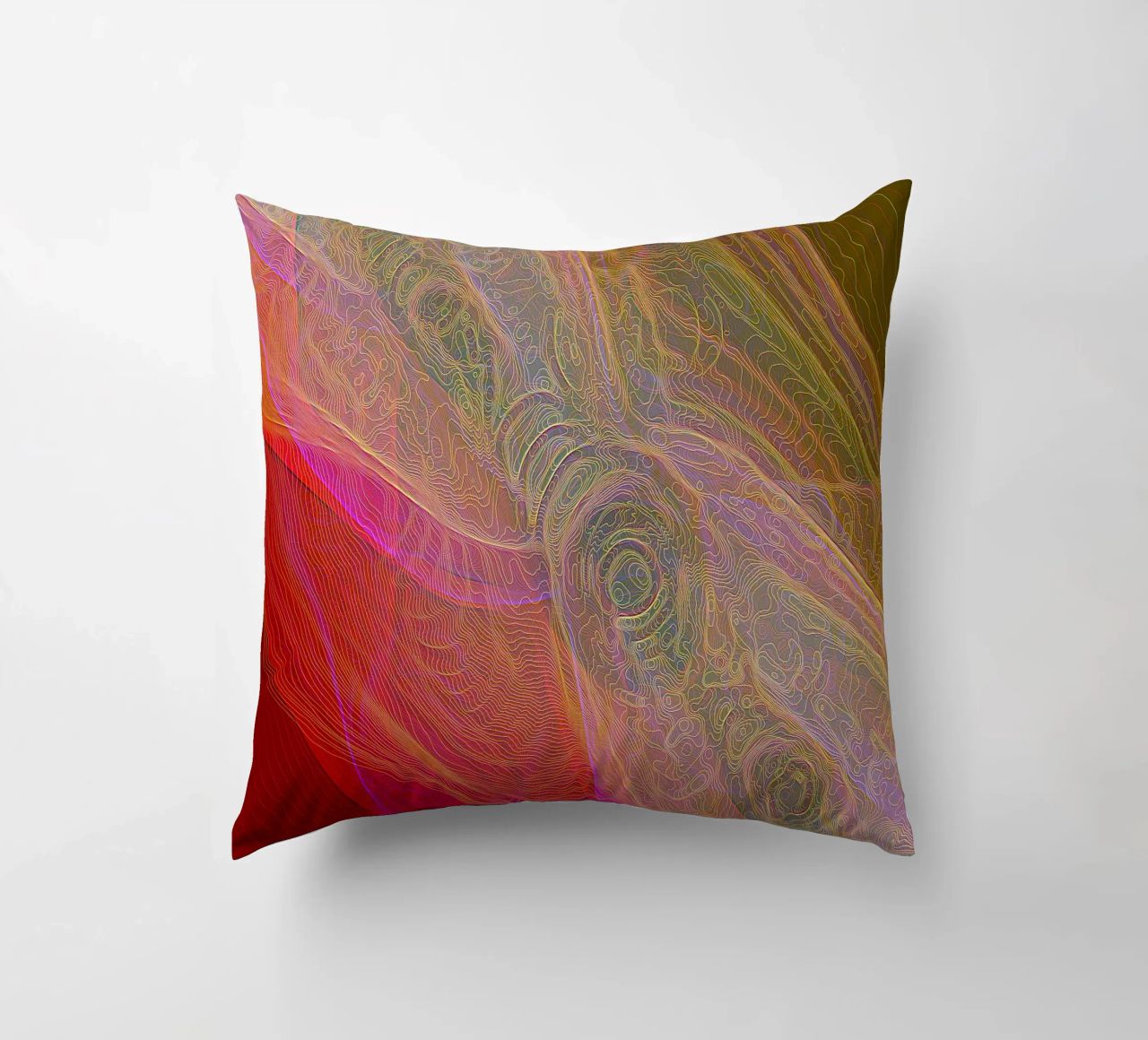 Illusione di linee e forme in colori rossastri cuscino da Gürsel Yesil Digital Art