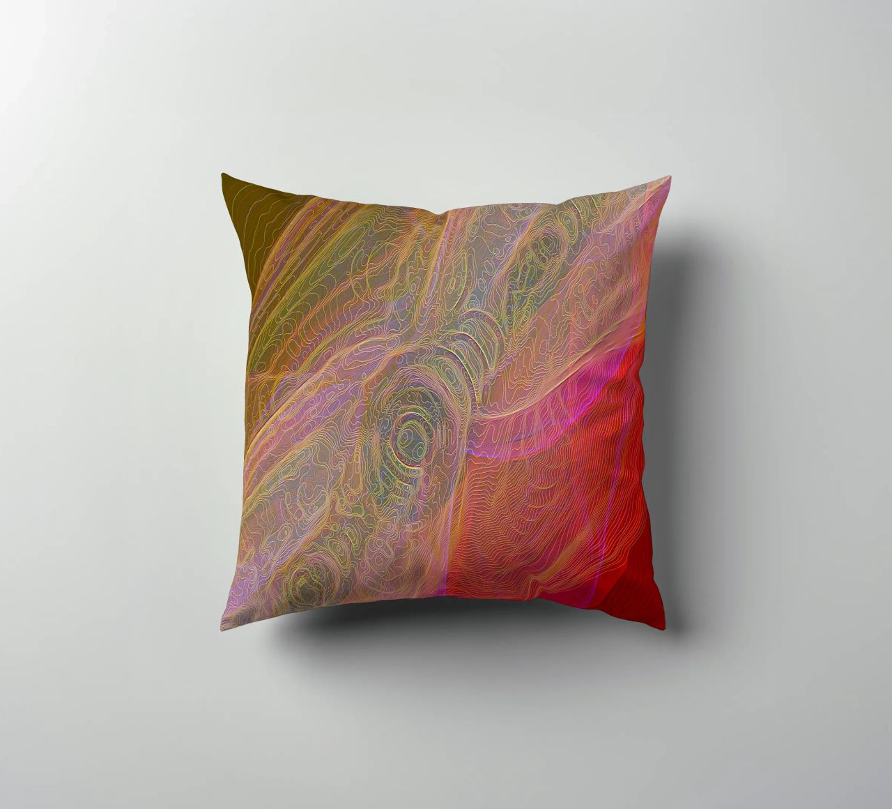 Illusione di linee e forme in colori rossastri cuscino da Gürsel Yesil Digital Art