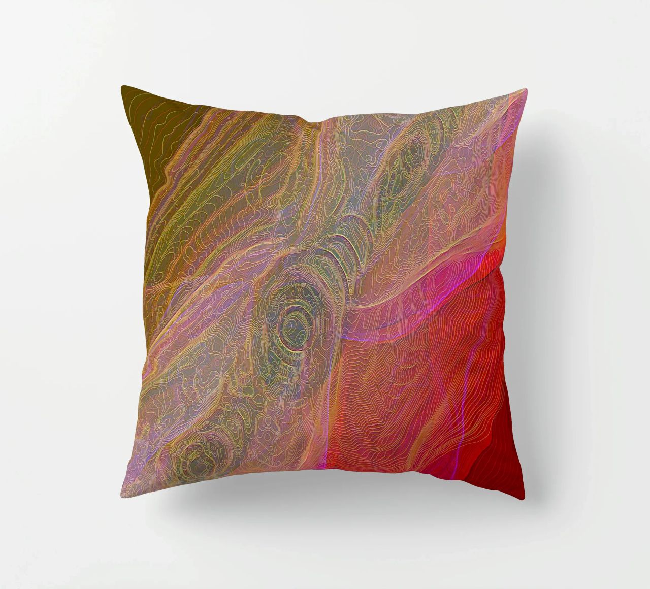 Illusione di linee e forme in colori rossastri cuscino da Gürsel Yesil Digital Art