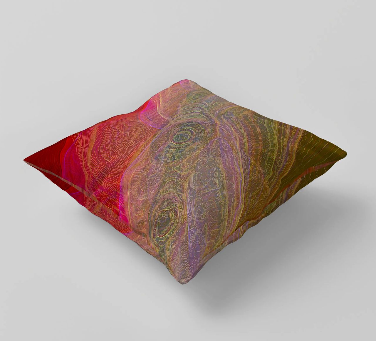 Illusione di linee e forme in colori rossastri cuscino da Gürsel Yesil Digital Art