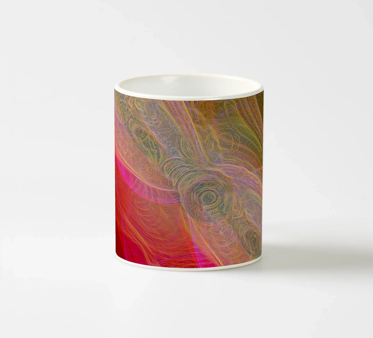 Illusione di linee e forme in colori rossastri tazza in ceramica da Gürsel Yesil Digital Art
