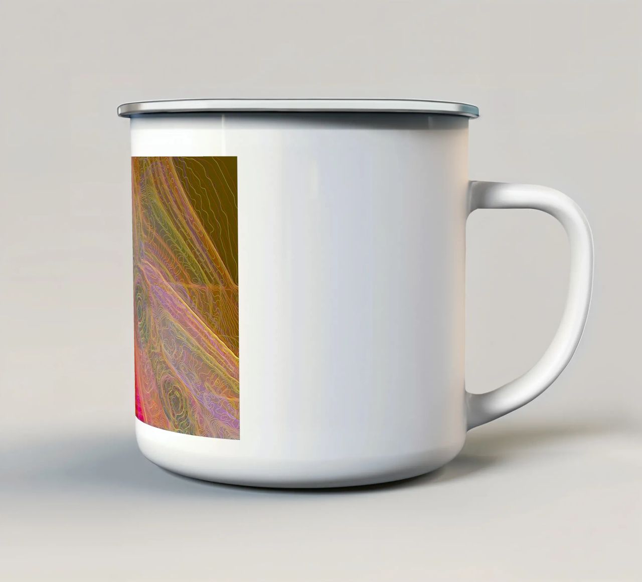 Illusione di linee e forme in colori rossastri tazza in smalto da Gürsel Yesil Digital Art