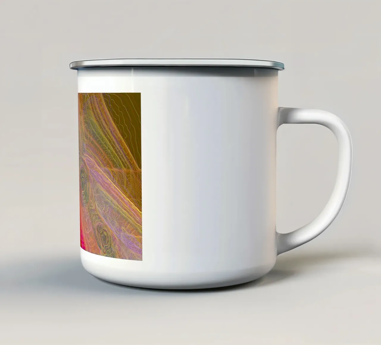 Illusion von Linien und Formen in rötlichen Farbtönen Emaille Tasse von Gürsel Yesil Digital Art