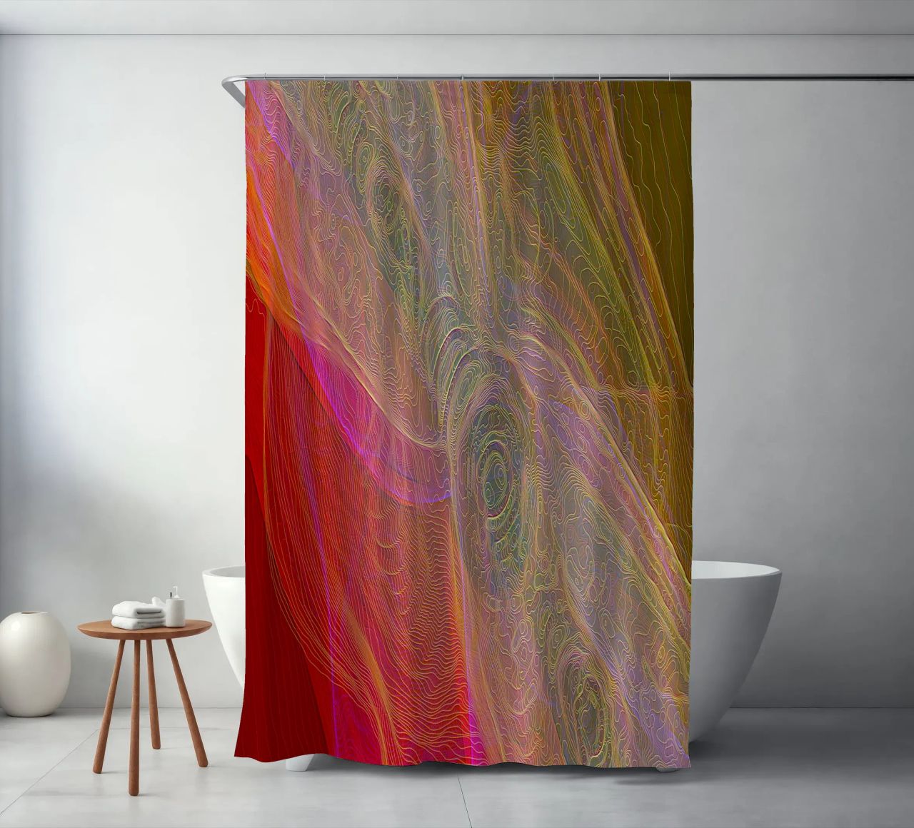 Illusion of lines and shapes in reddish colours shower curtain by Gürsel Yesil Digital Art