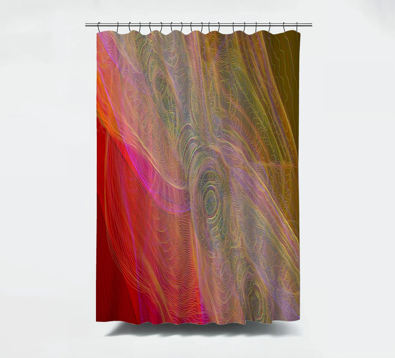 Illusion of lines and shapes in reddish colours shower curtain by Gürsel Yesil Digital Art