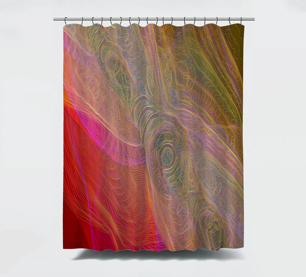 Illusion of lines and shapes in reddish colours shower curtain by Gürsel Yesil Digital Art