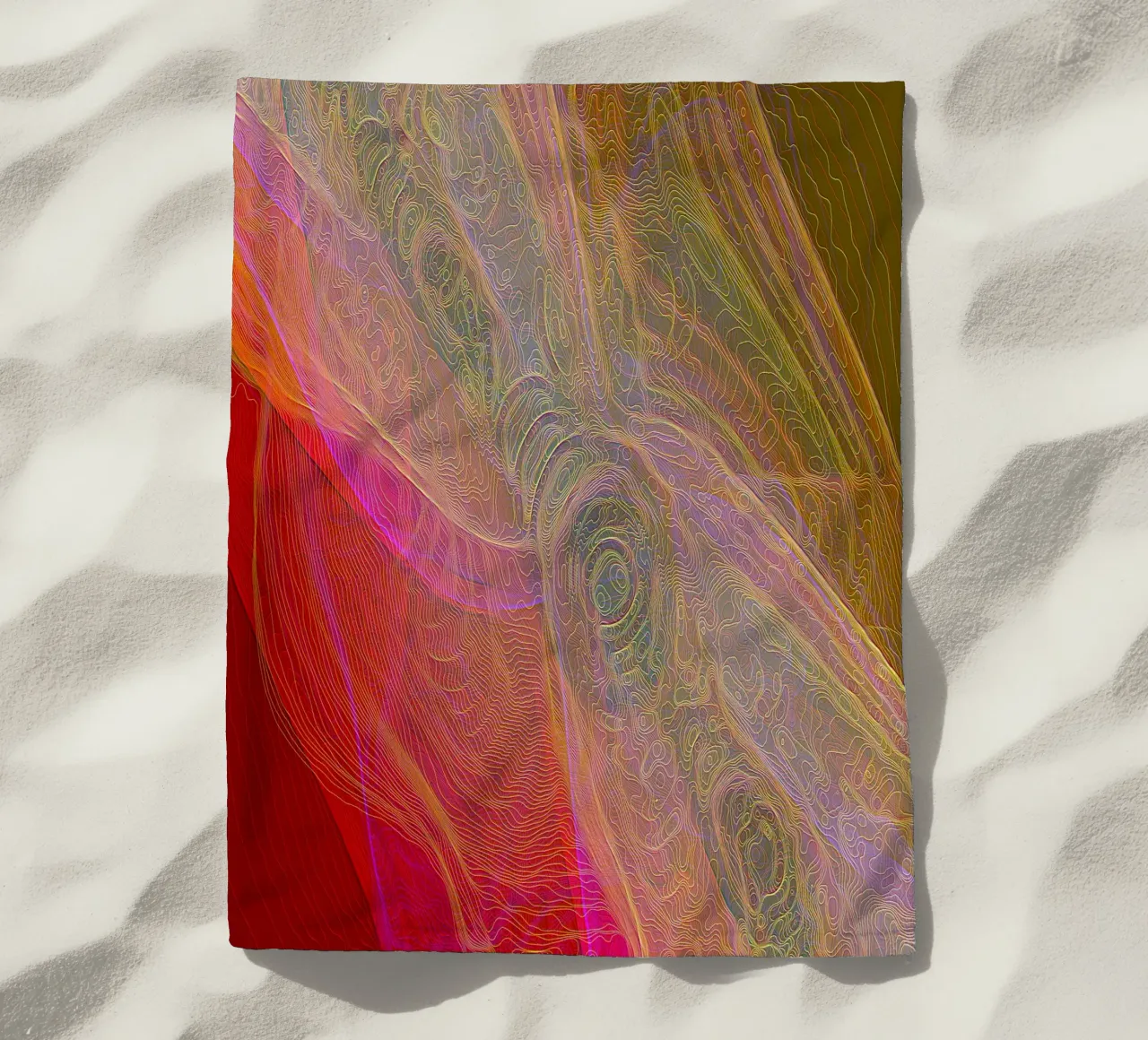 Illusion of lines and shapes in reddish colours beach towel by Gürsel Yesil Digital Art