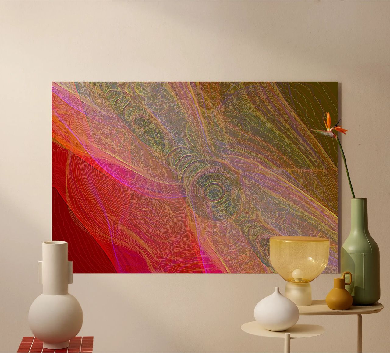 Illusione di linee e forme in colori rossastri plexiglass da Gürsel Yesil Digital Art