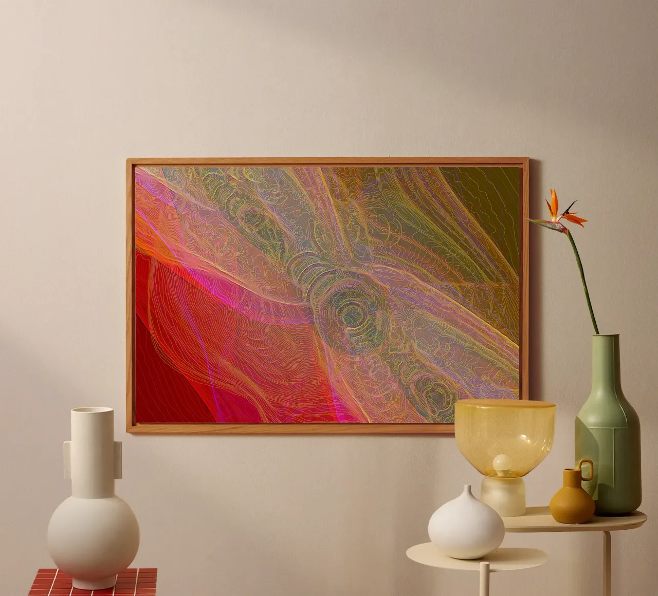 Illusion of lines and shapes in reddish colours alu-dibond by Gürsel Yesil Digital Art