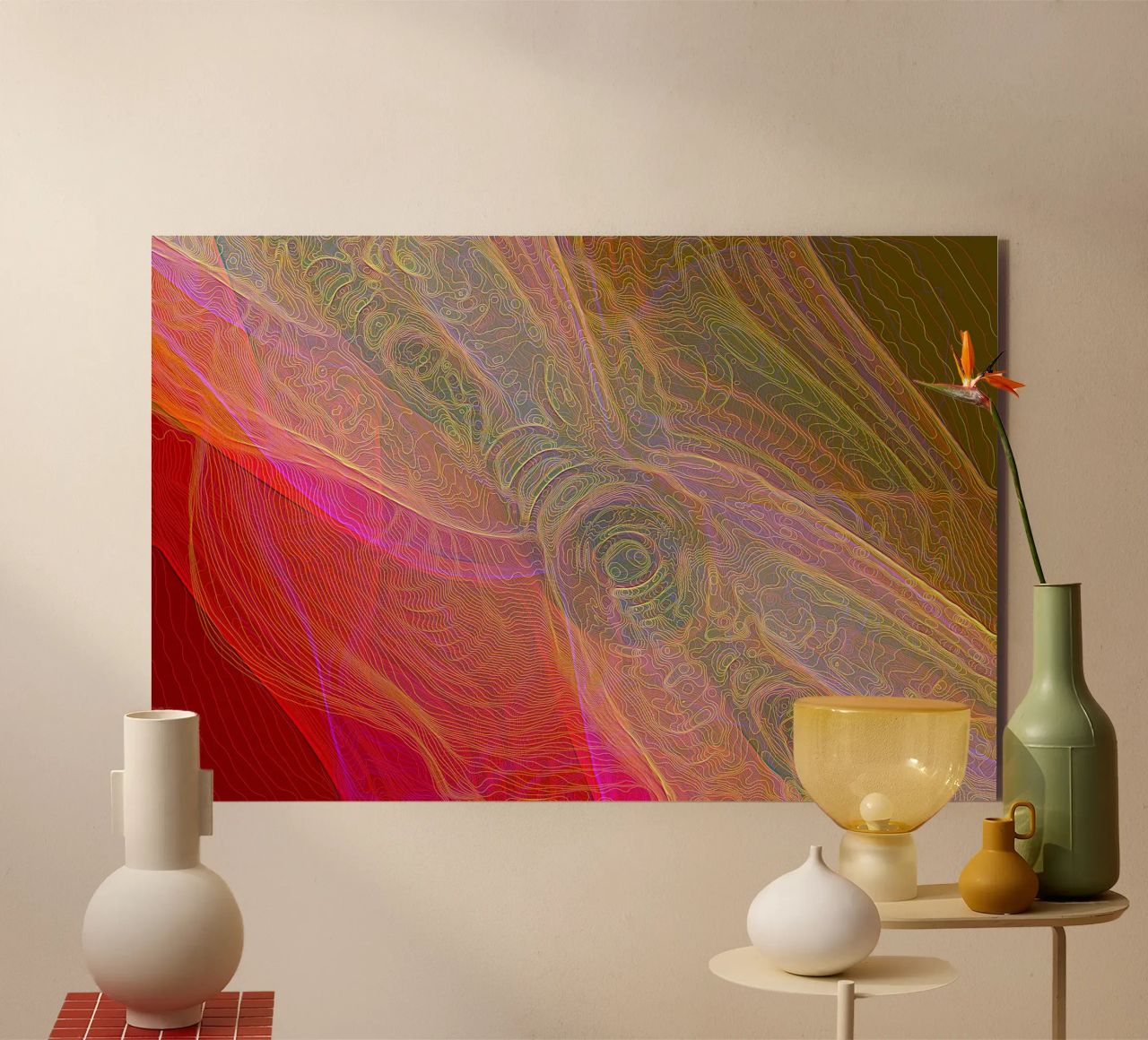Illusione di linee e forme in colori rossastri alluminio dibond da Gürsel Yesil Digital Art