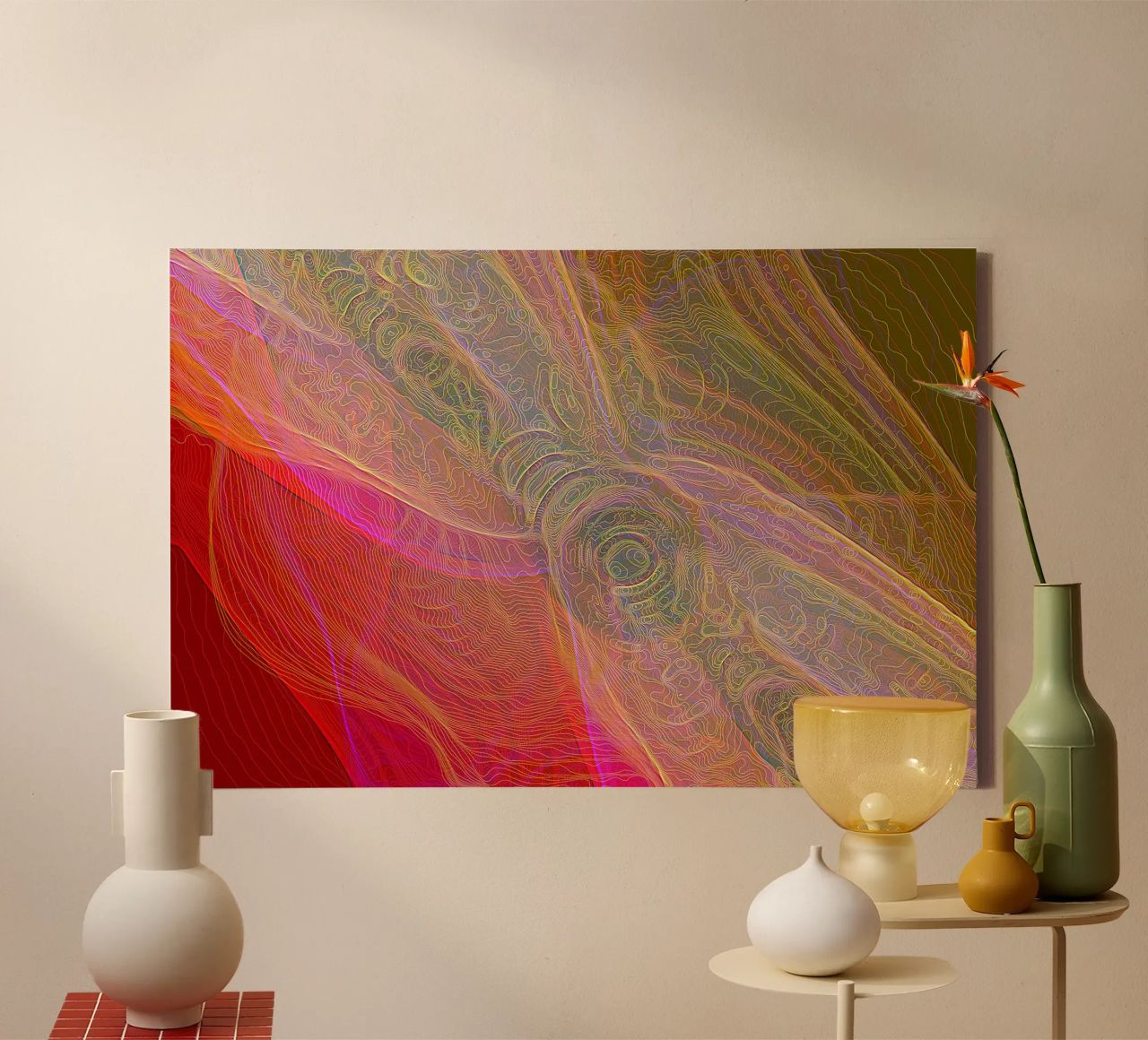 Illusion of lines and shapes in reddish colours canvas by Gürsel Yesil Digital Art